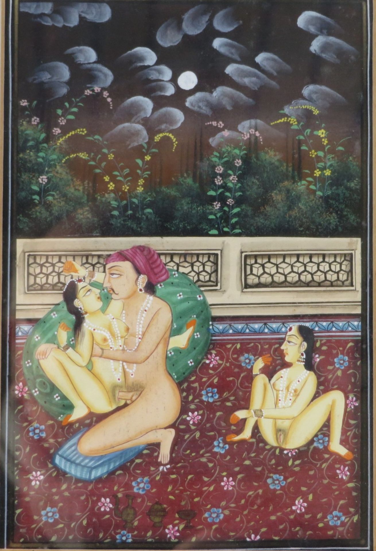 Erotische Buchmalerei, Indien, 19. Jahrhundert, Aquarell, 20 x 13 cm, R. [31,5 x 26 cm]