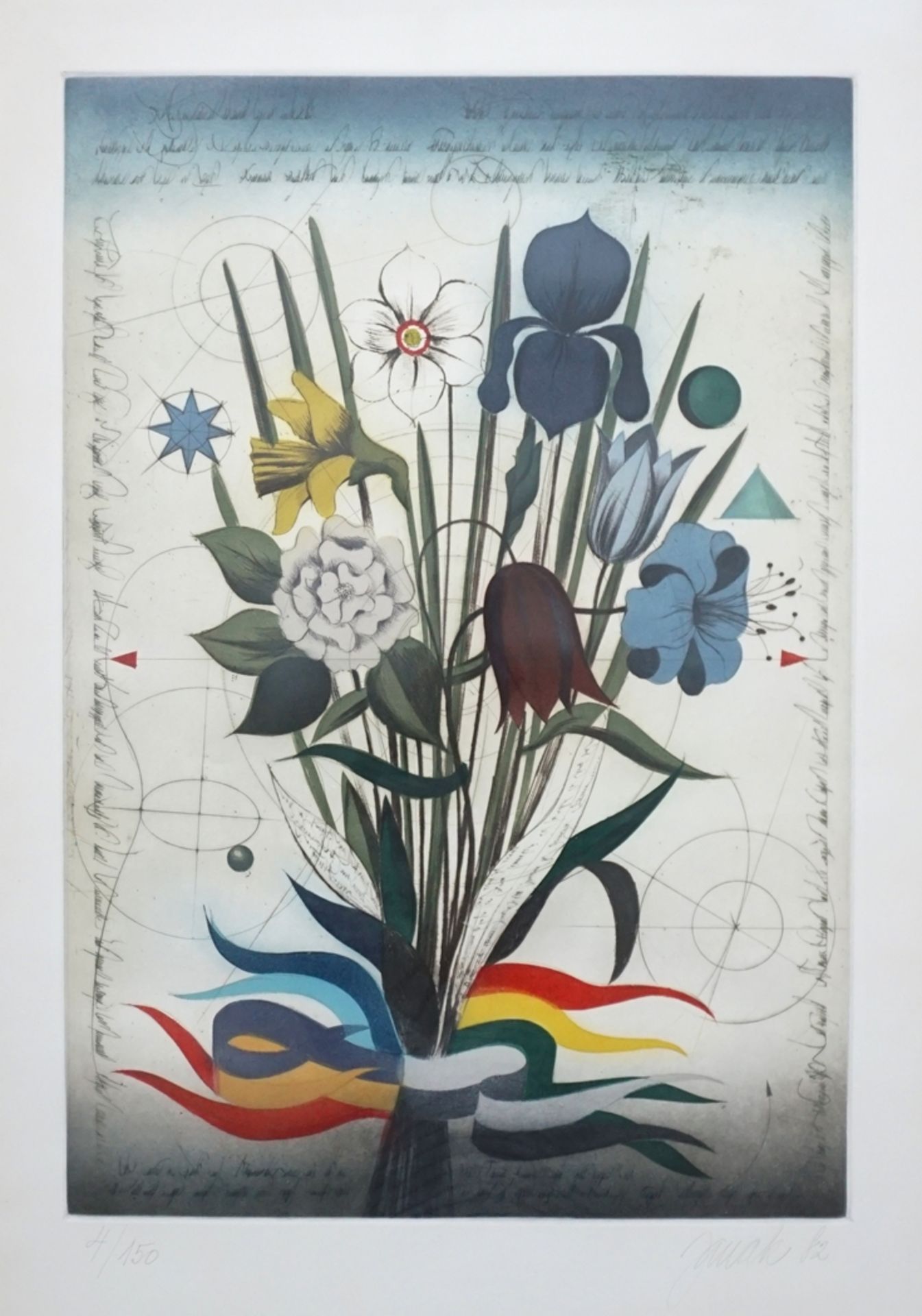 Alois Janak (*1924, Schönpriesen/CZ), "Großer Blumenstrauß", 1982, Farbradierung und zwei Werksverz