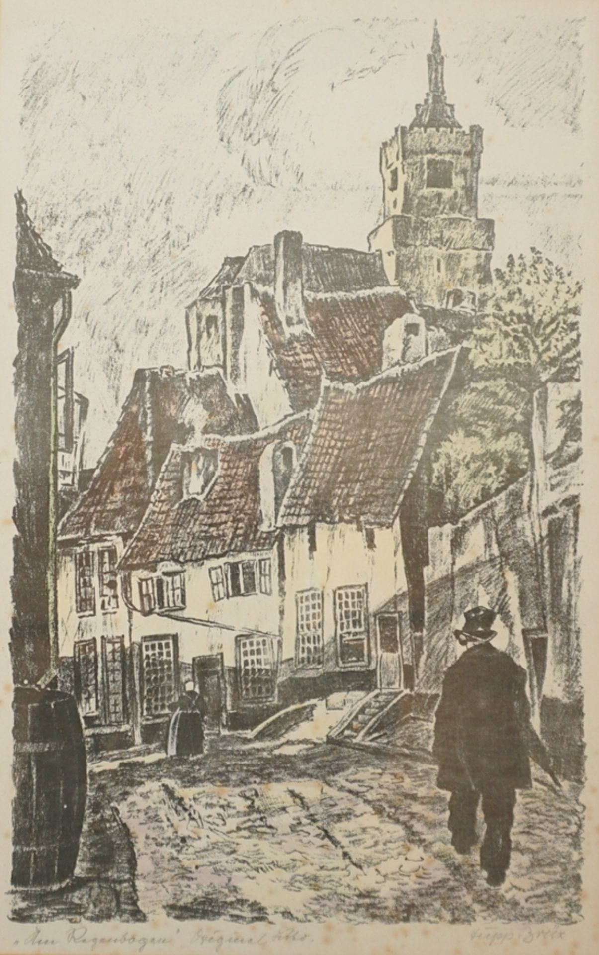 Jupp Brüx (1889, Kleve - 1944, ebd.), "Am Regenbogen (Kleve)", Lithografie