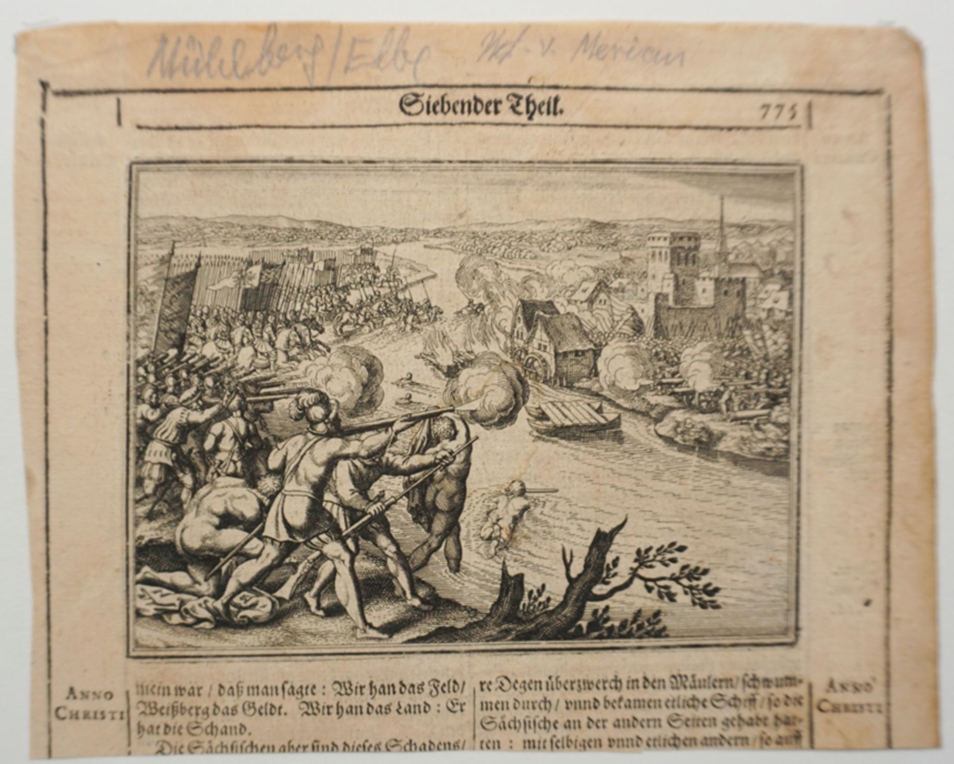 2 Kupferstiche „Mühlberg“, M. Merian und J.G.Schreiber, 17/18. Jh. - Bild 3 aus 5