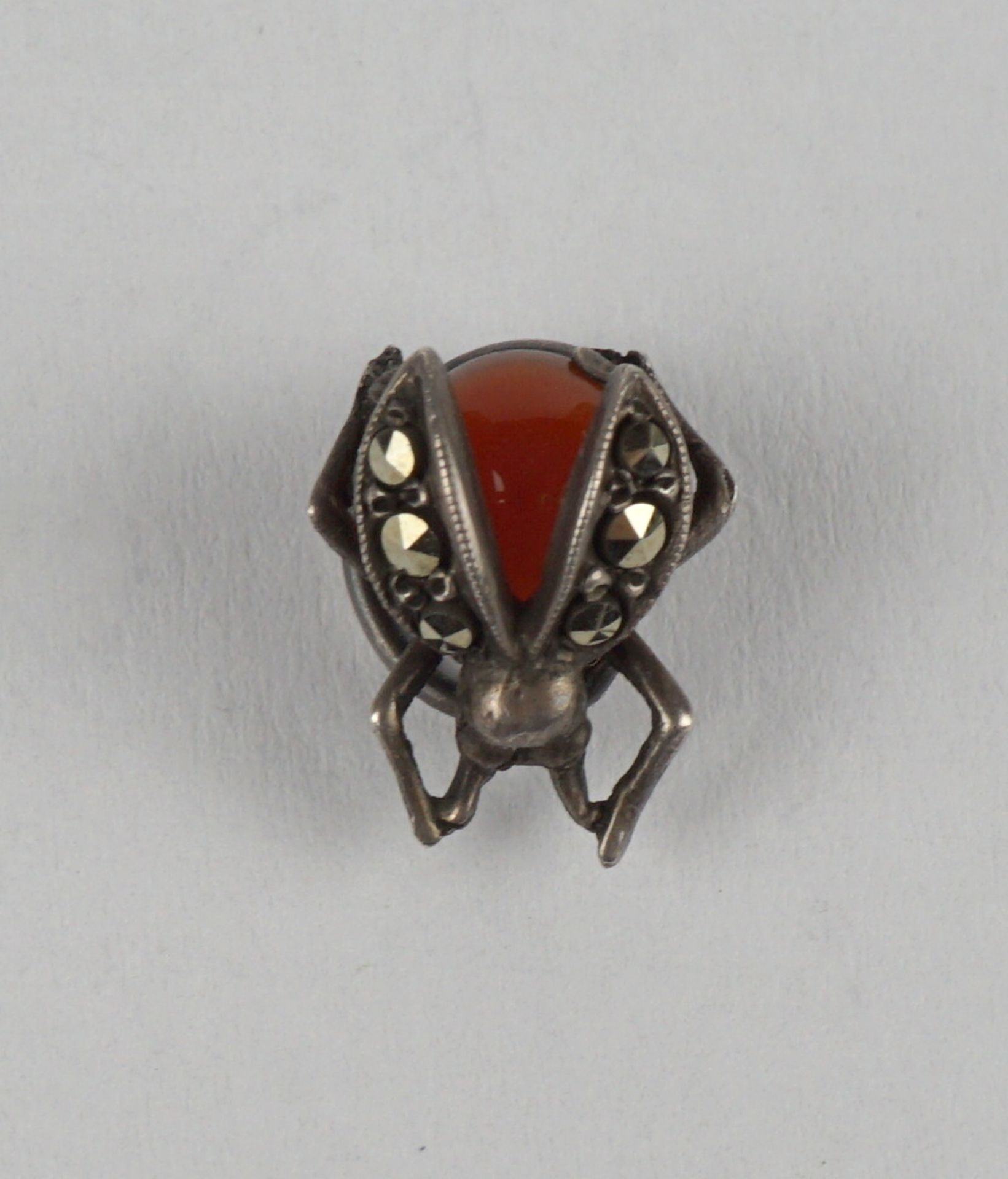 Insekten-Schmuck mit Markasiten und Karneol, 835er Silber, um 1920, Gew.1,14g