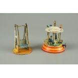 2 Miniaturen: Schaukel und Karussell, Blech/Zinn, 1920/30er Jahre