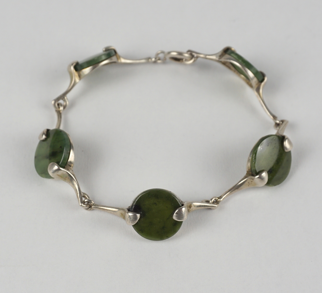 Armband mit Jade / Nephrit, Silber gepr., Gew.14,61g