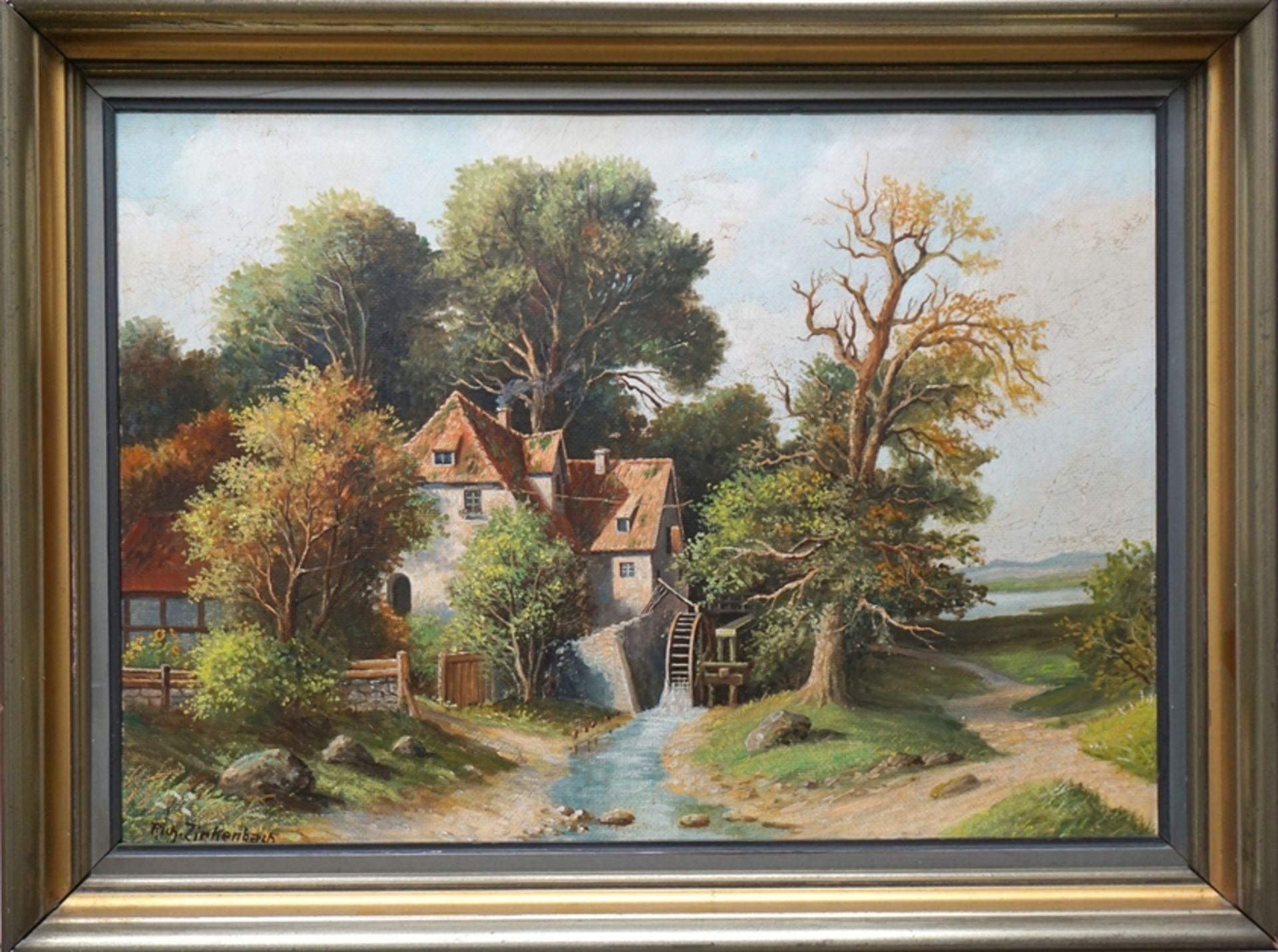 Richard Zirkenbach (Magdeburger Kunstmaler des 20. Jh.), "Wassermühle", ca. 1930, Öl/Hartfaser - Bild 2 aus 3