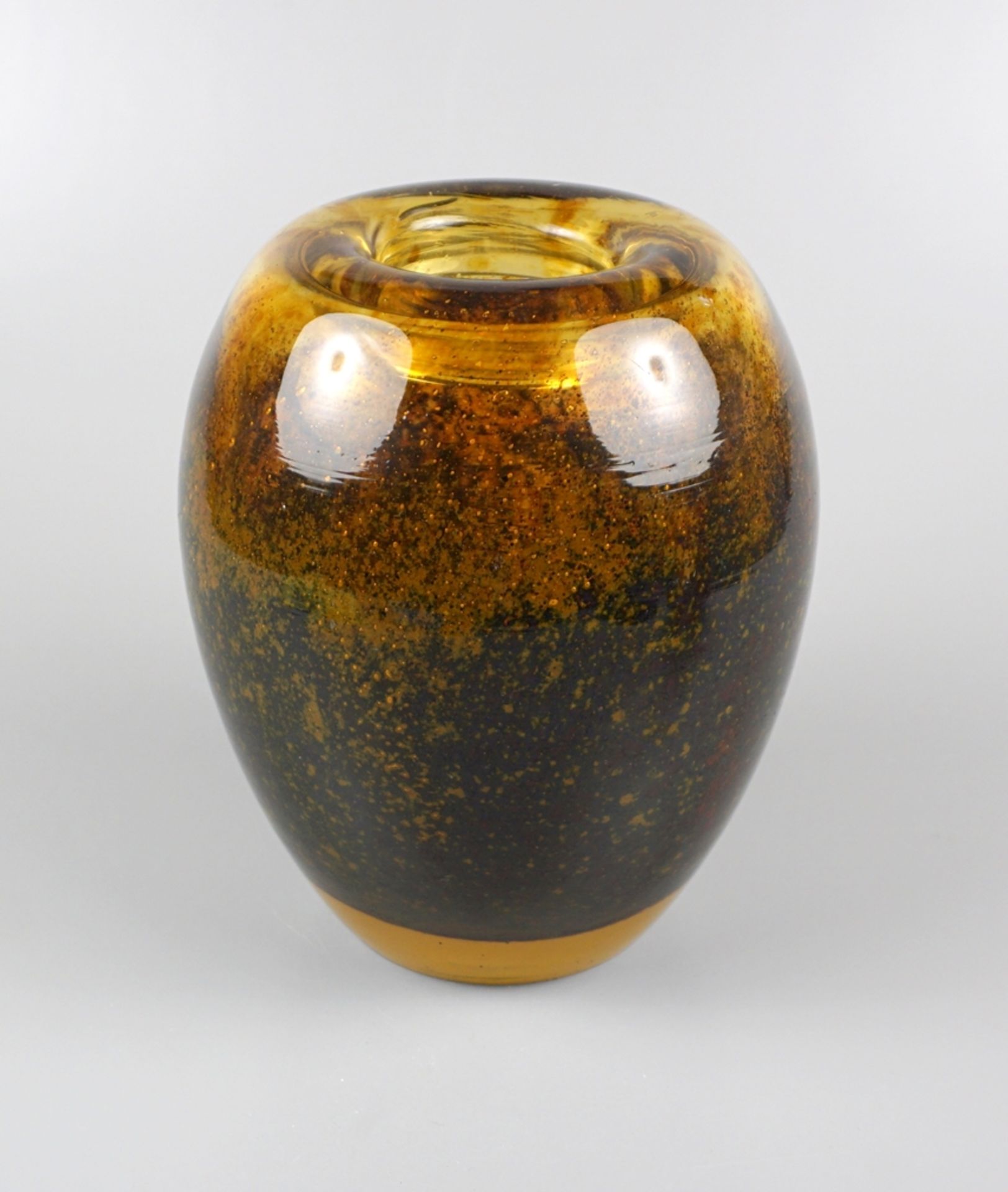 Ikora vase "Dexel egg", amber, brown speckled, Walter Dexel for WMF, design 1930s, h.17cm