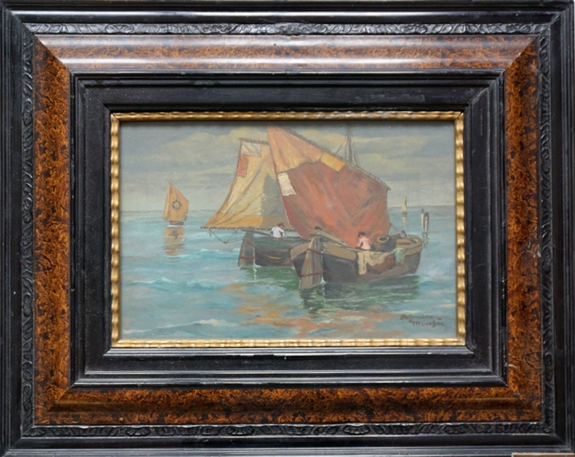 signiert "Holtzmann", "Segelboote", 1920/30er Jahre, Öl/Holz - Bild 2 aus 3
