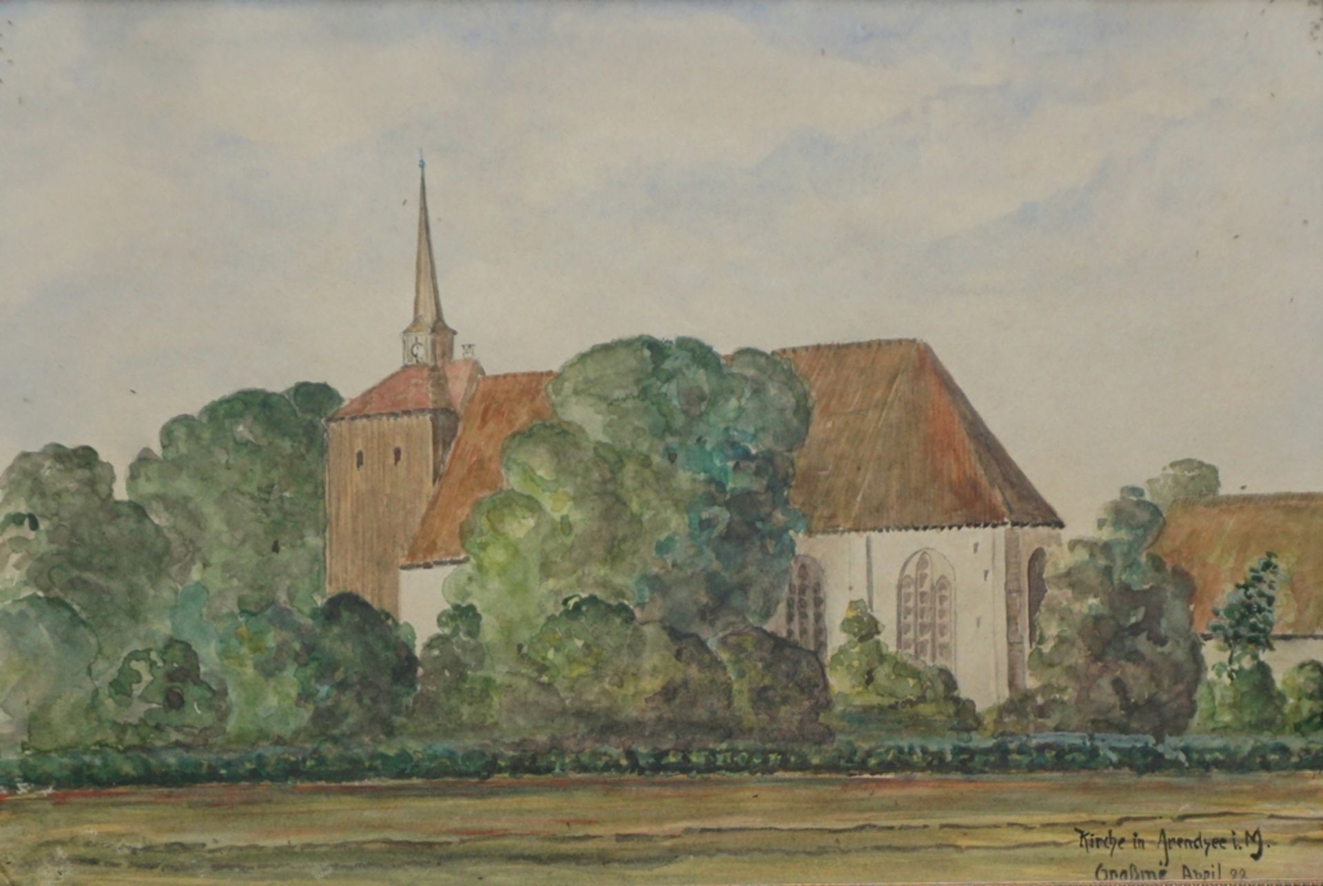 signiert "Grassmé", 2 Aquarelle, "Kirche in und Kühlung bei Arendsee", 1928 - Bild 2 aus 2