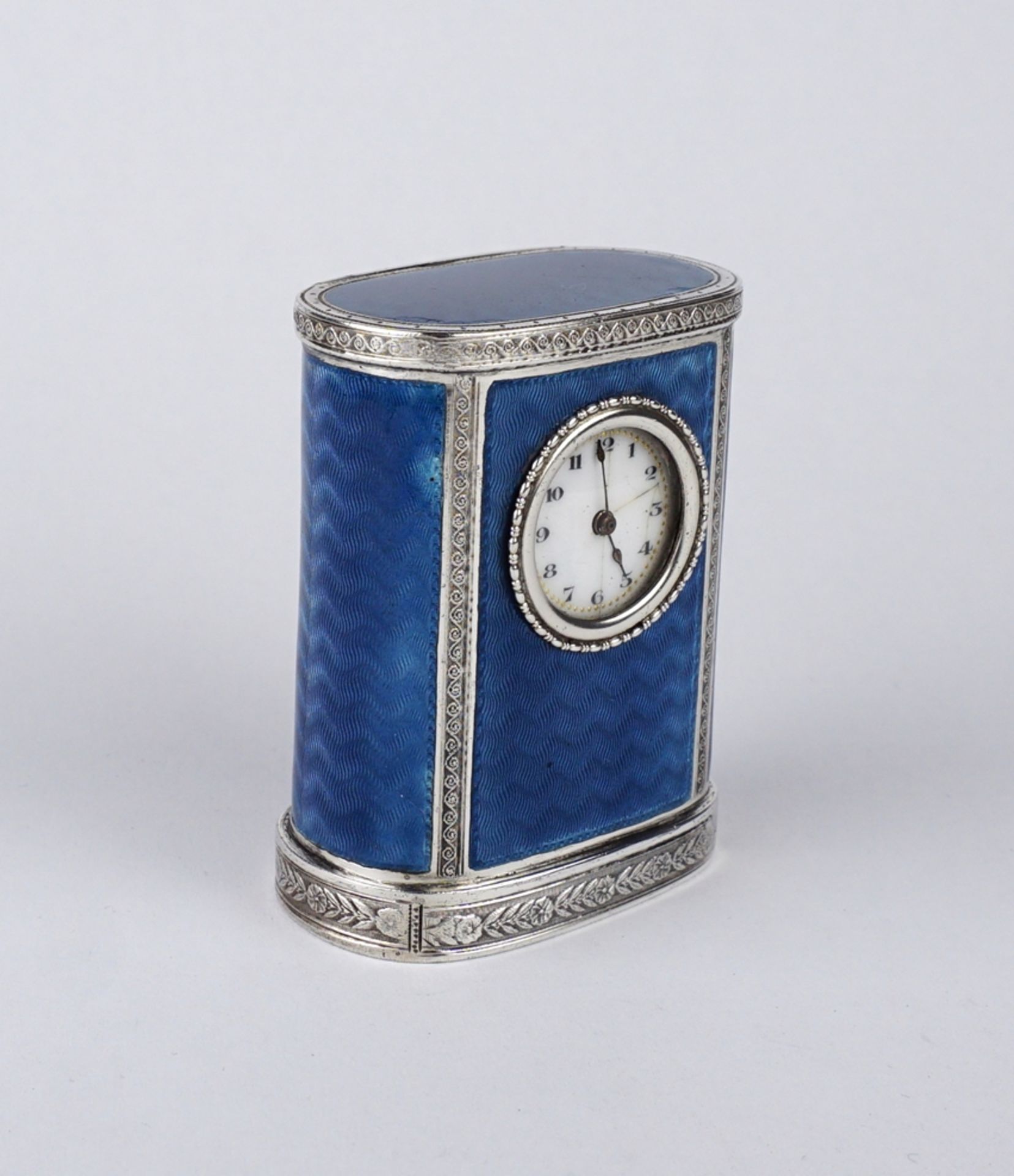 Miniatur-Reiseuhr, 935er Silber mit Transluzid-Emaille, wohl Schweiz - Bild 2 aus 6