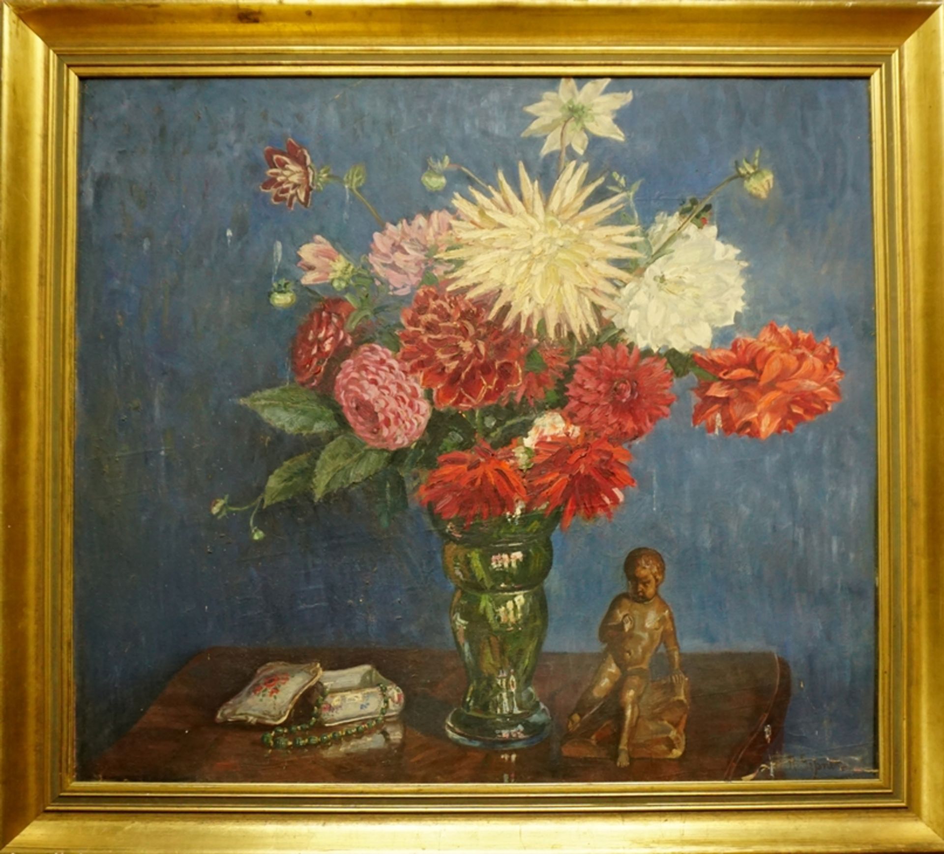 Robert Geßner (1889, Venedig -1973, Born/Darß) "Großes Blumenstillleben", Öl/Hartfaser