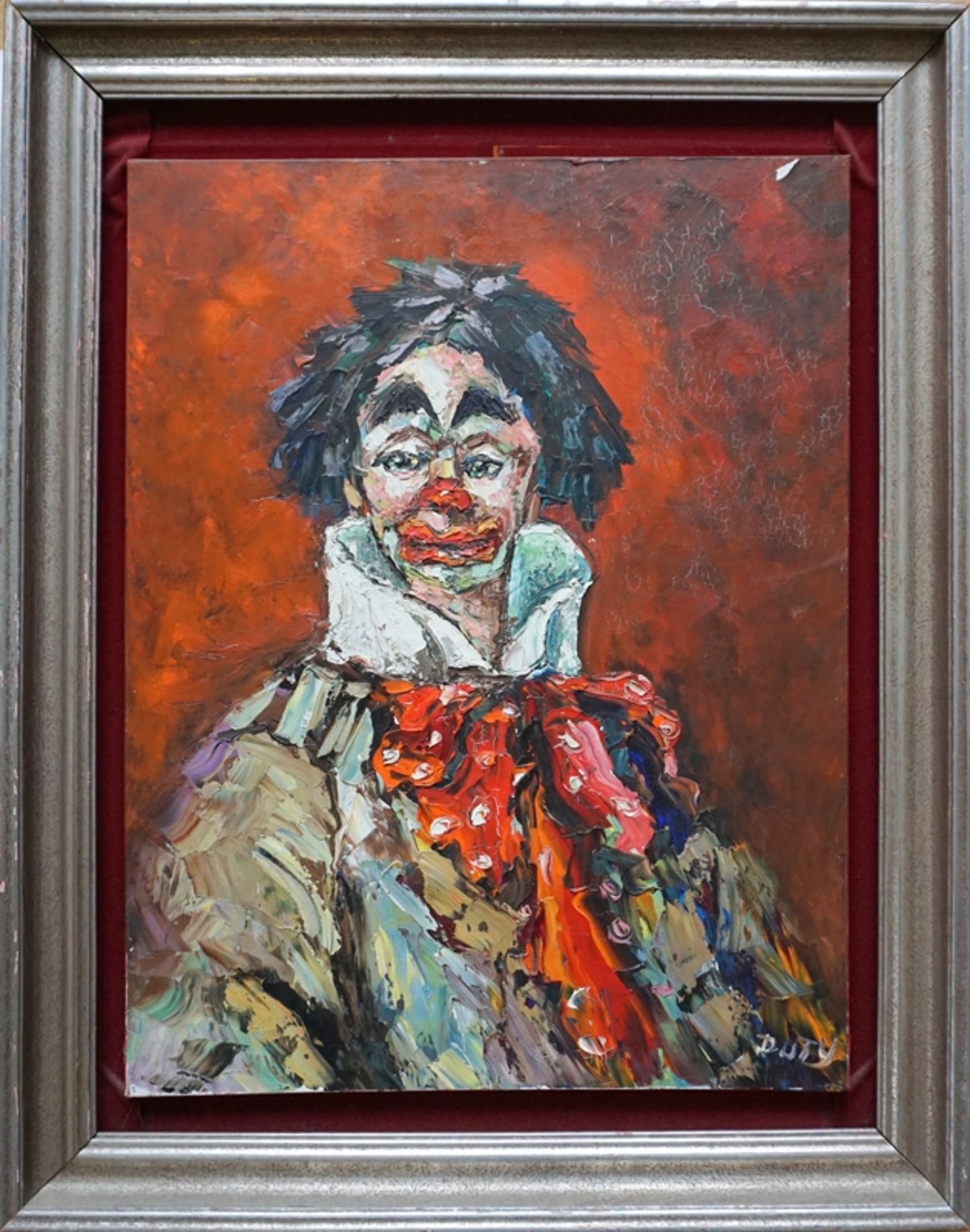 signiert "Duty", "Porträts eines Clowns", Mitte 20. Jh., Öl/Leinwand - Image 2 of 3
