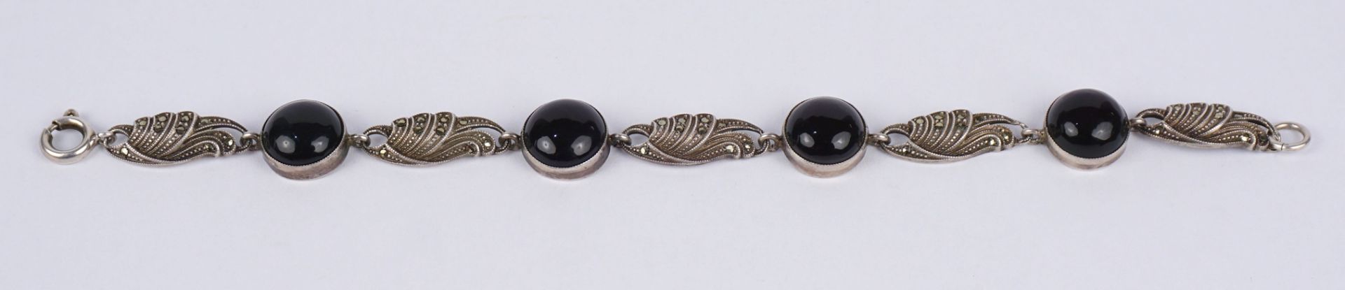 Armband mit Onyx und Markasiten, 925er Silber - Bild 2 aus 3