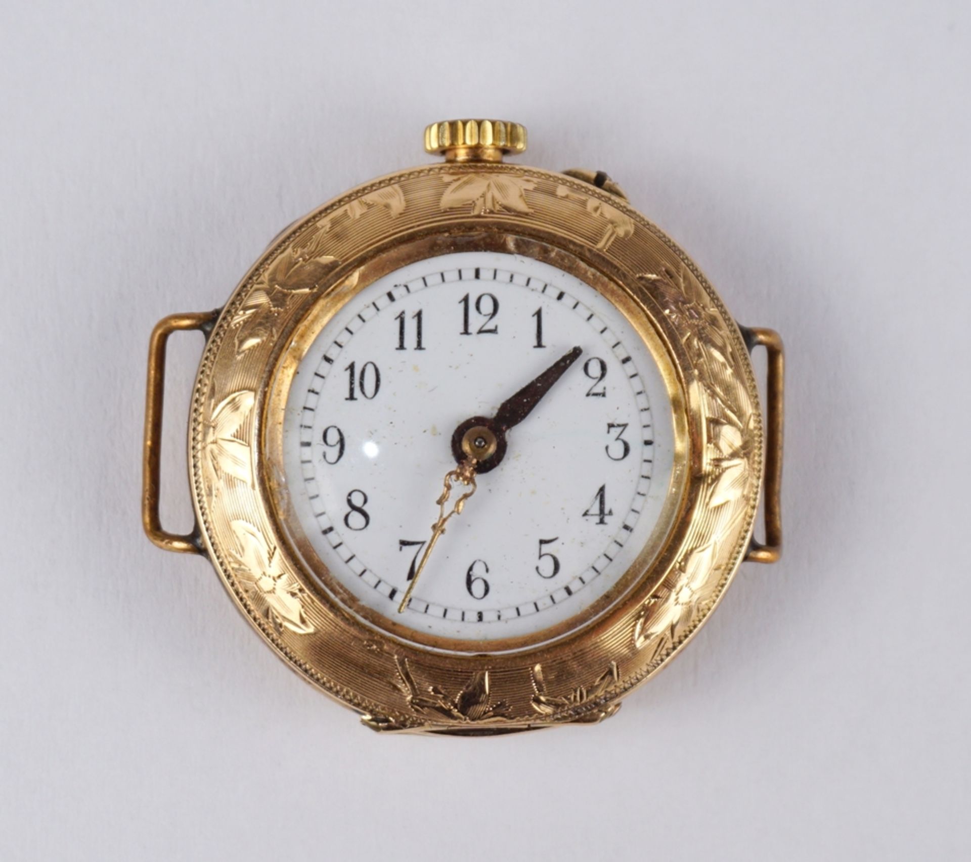 Damenarmbanduhr, 585er Gelbgold, um 1890, dazu zwei Eheringe, 333er Gold - Bild 2 aus 3