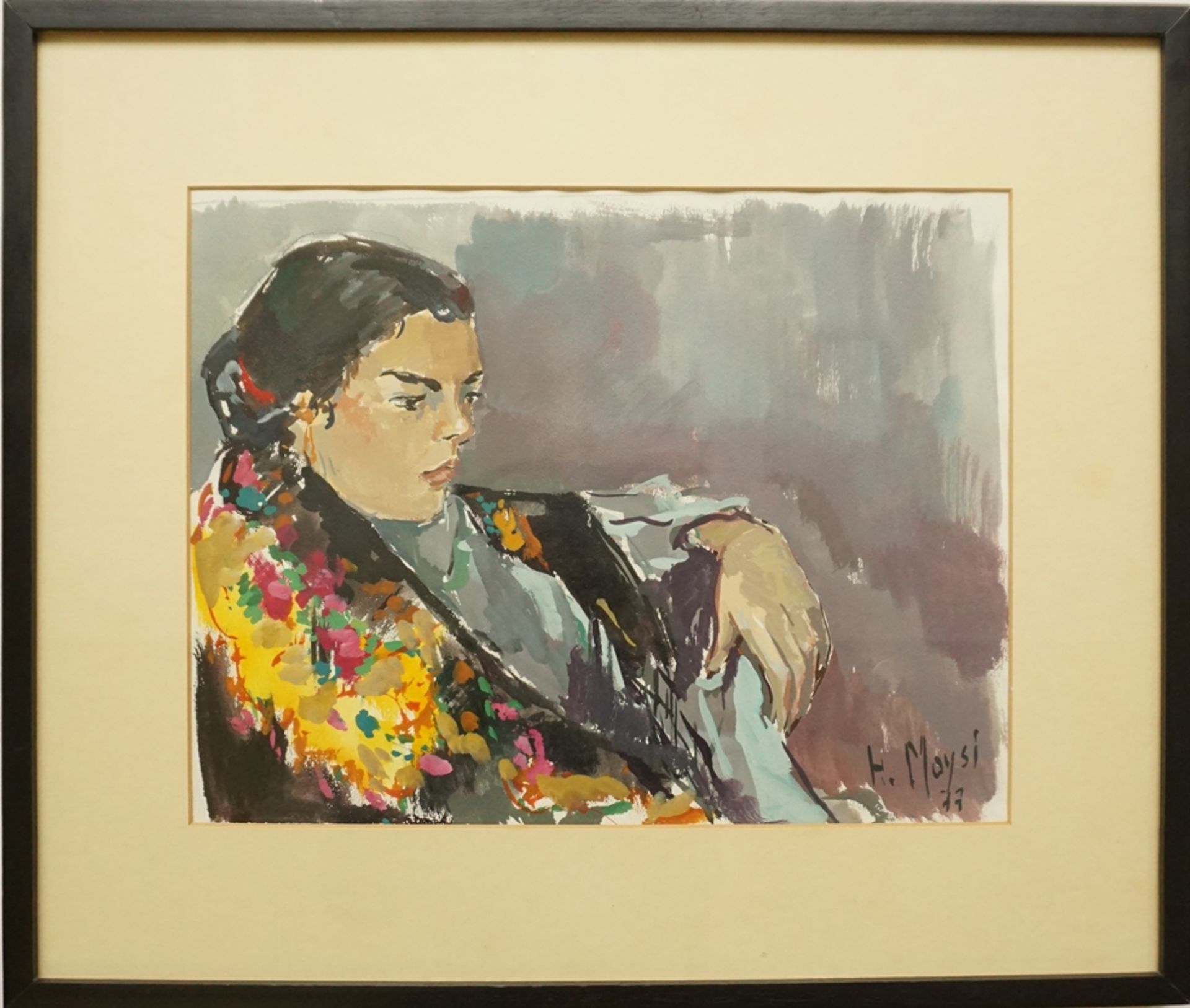 H. Moysi "Portrait of a woman", 1977, acrylic/paper - Image 2 of 2