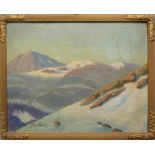 undeutlich signiert, "Alpine Winterlandschaft", 1920er Jahre, Öl/Hartfaser