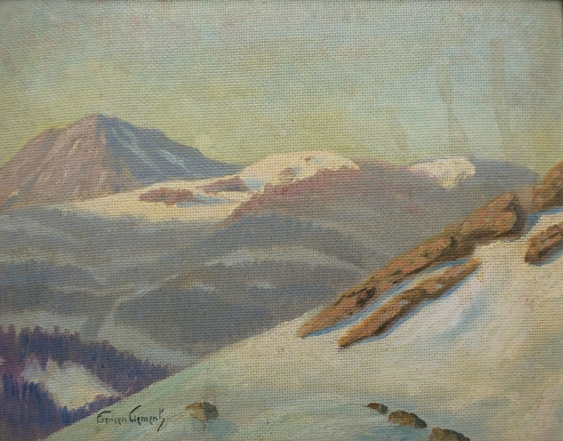 undeutlich signiert, "Alpine Winterlandschaft", 1920er Jahre, Öl/Hartfaser - Image 2 of 2