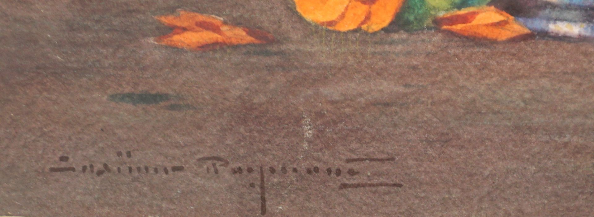 undeutlich signiert, "Stillleben mit orangefarbenen Zinnien", um 1900, Aquarell - Bild 3 aus 4