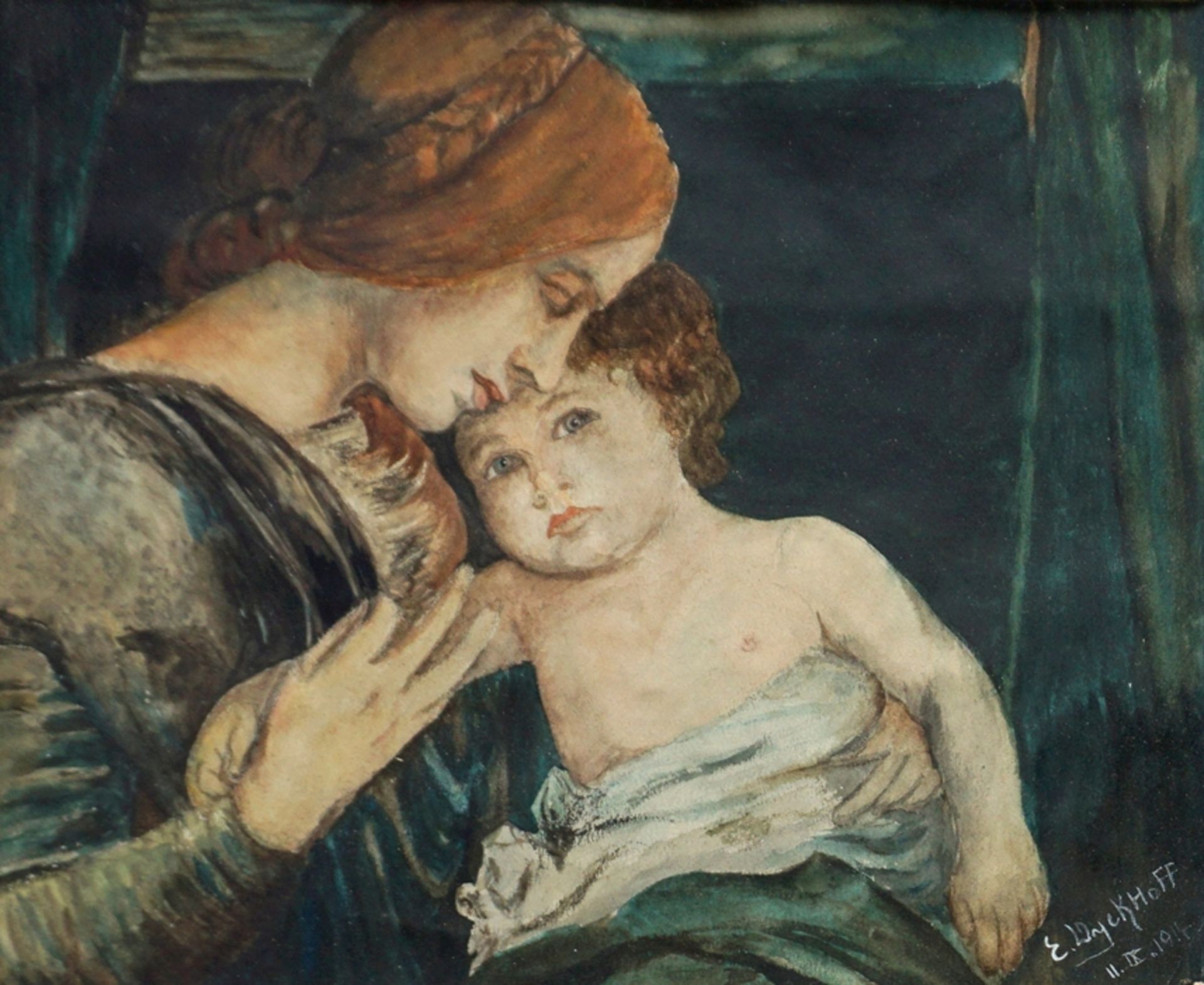 E. Dyckhoff, "Mutter mit Kind", 1914, Aquarell - Bild 2 aus 2