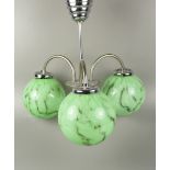 Deckenlampe mit 3 Kugelglasschirmen, Art Déco