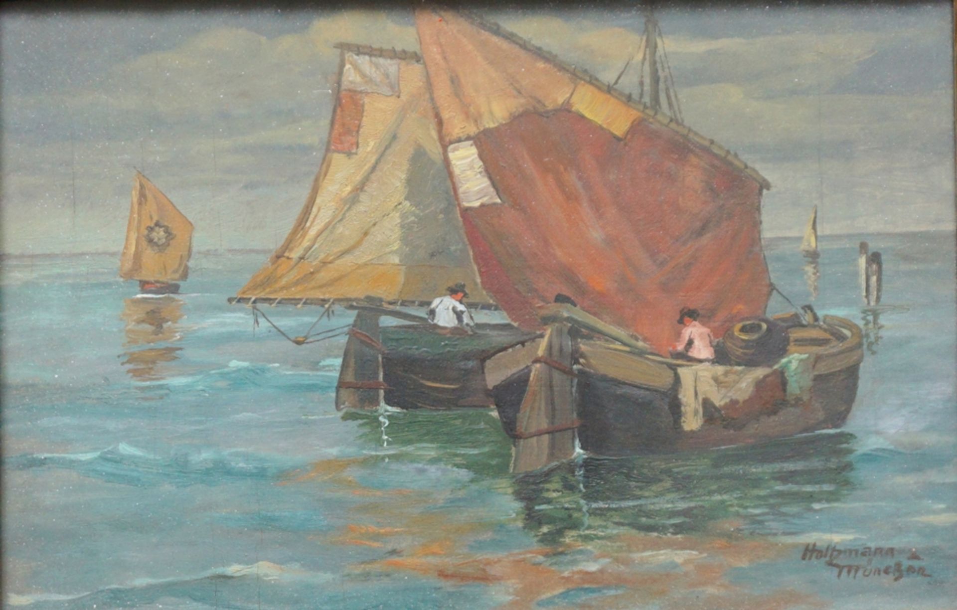 signiert "Holtzmann", "Segelboote", 1920/30er Jahre, Öl/Holz