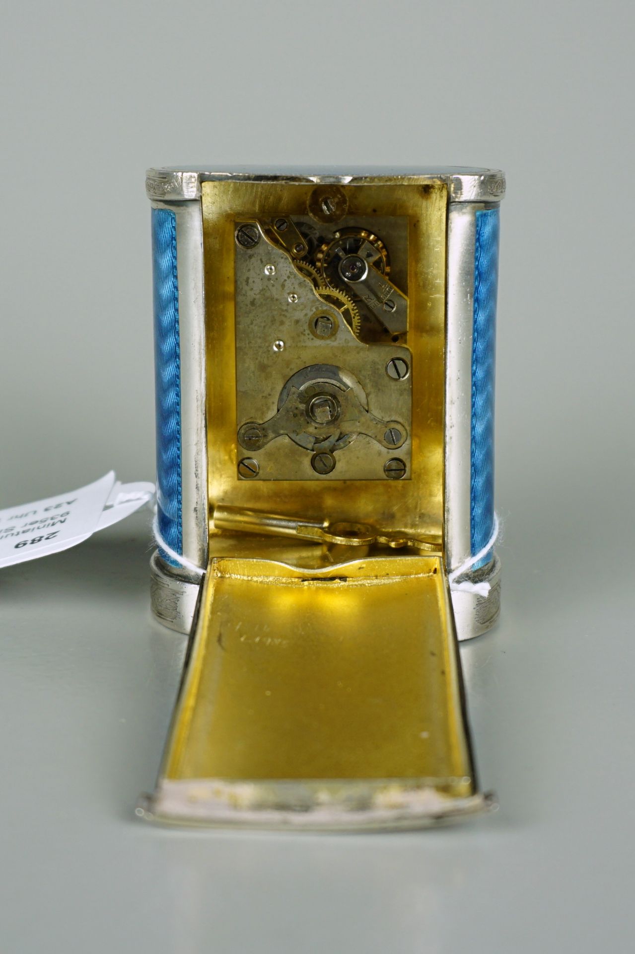 Miniatur-Reiseuhr, 935er Silber mit Transluzid-Emaille, wohl Schweiz - Bild 3 aus 6
