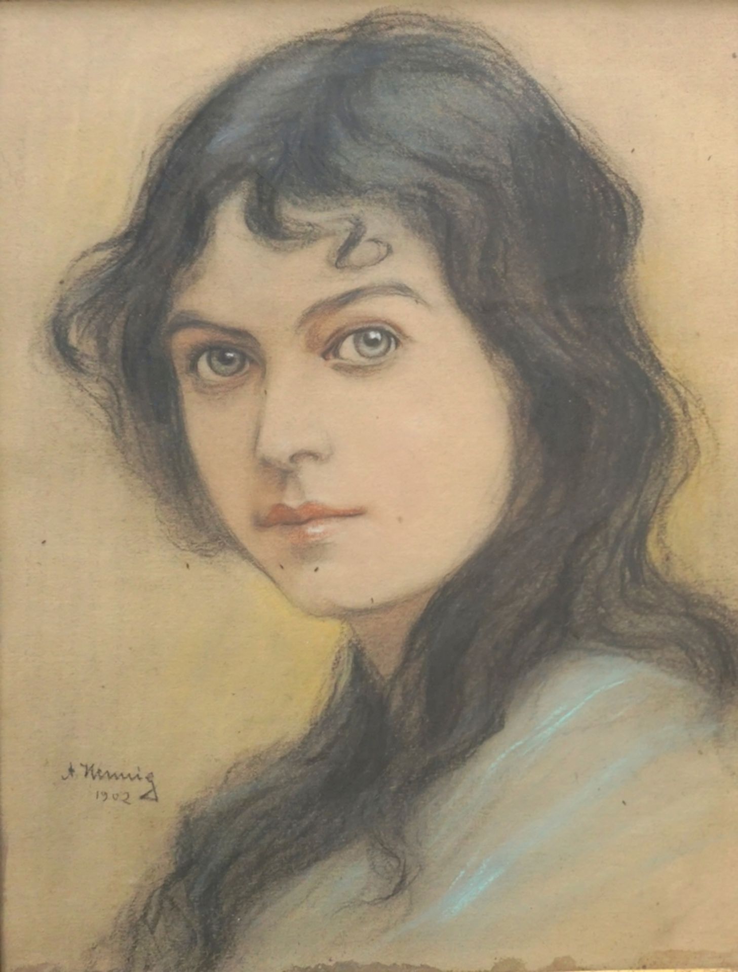 Arthur Hennig (1880, Dresden - 1959), "Mädchenportrait", 1902, Pastellkreide/Papier - Image 2 of 3