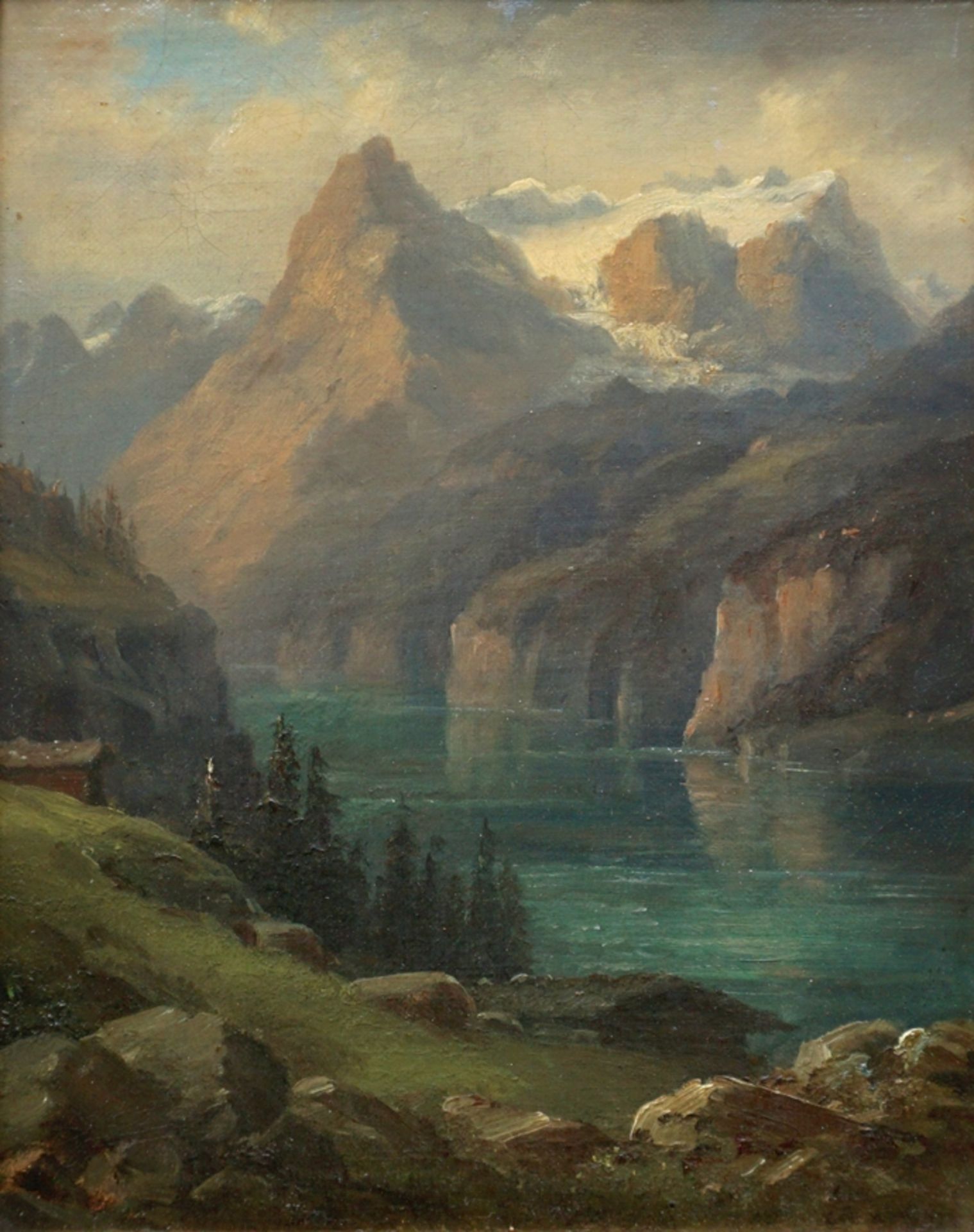 Anonyme/r Künstler/in, "Uri Rotstock am Vierwaldstättersee", frühes 20. Jh., Öl/Hartfaser - Bild 2 aus 3