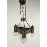 Jugendstil Deckenlampe mit 3 Glasschirmen, um 1910