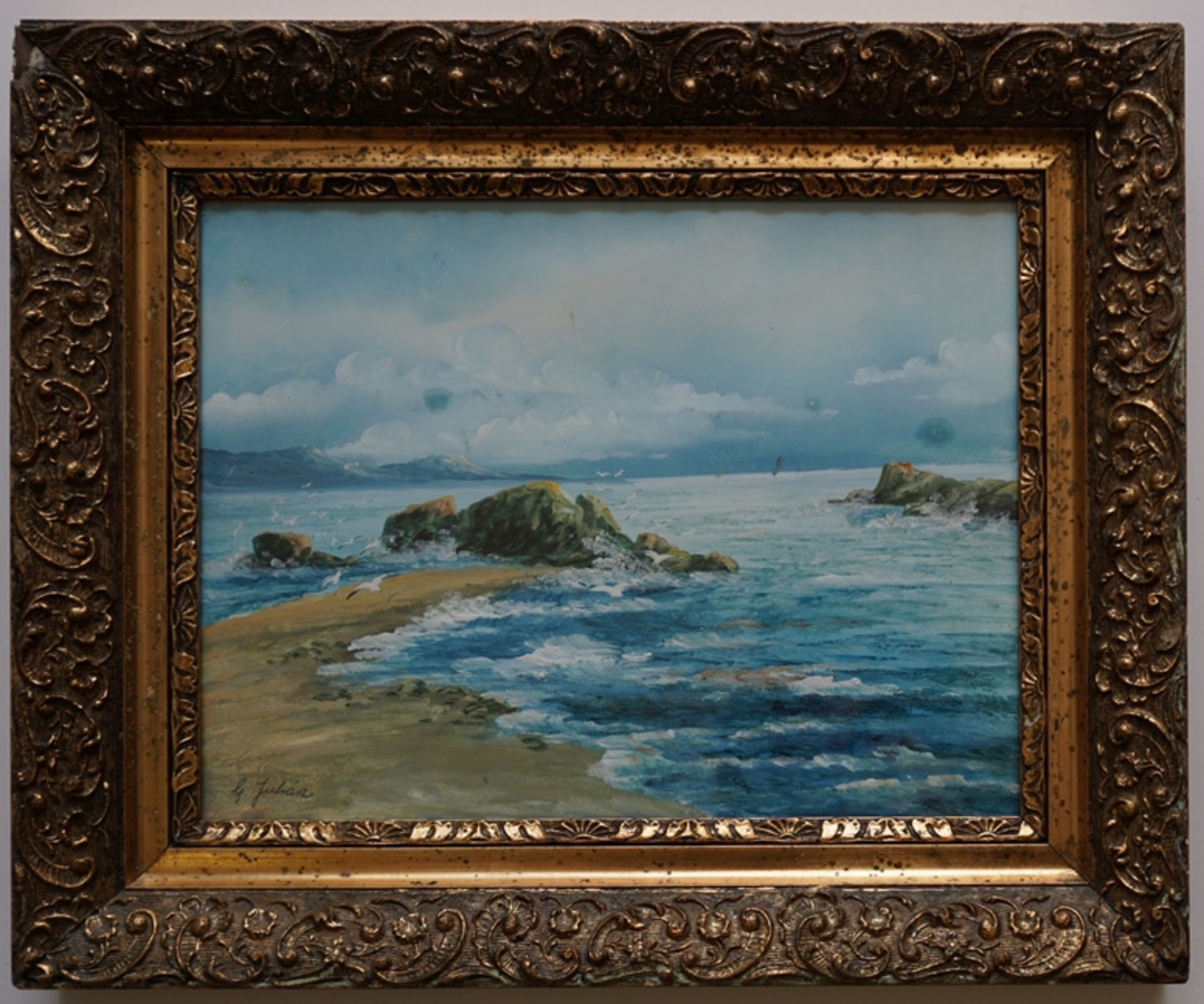 G. Juhász, Paar Gemälde "Meeresbrandung", um 1910/20, Gouache/Papier - Bild 6 aus 8