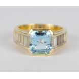 Ring mit Blautopas und Zirkonias, 585er Gold, Gew.8,78g