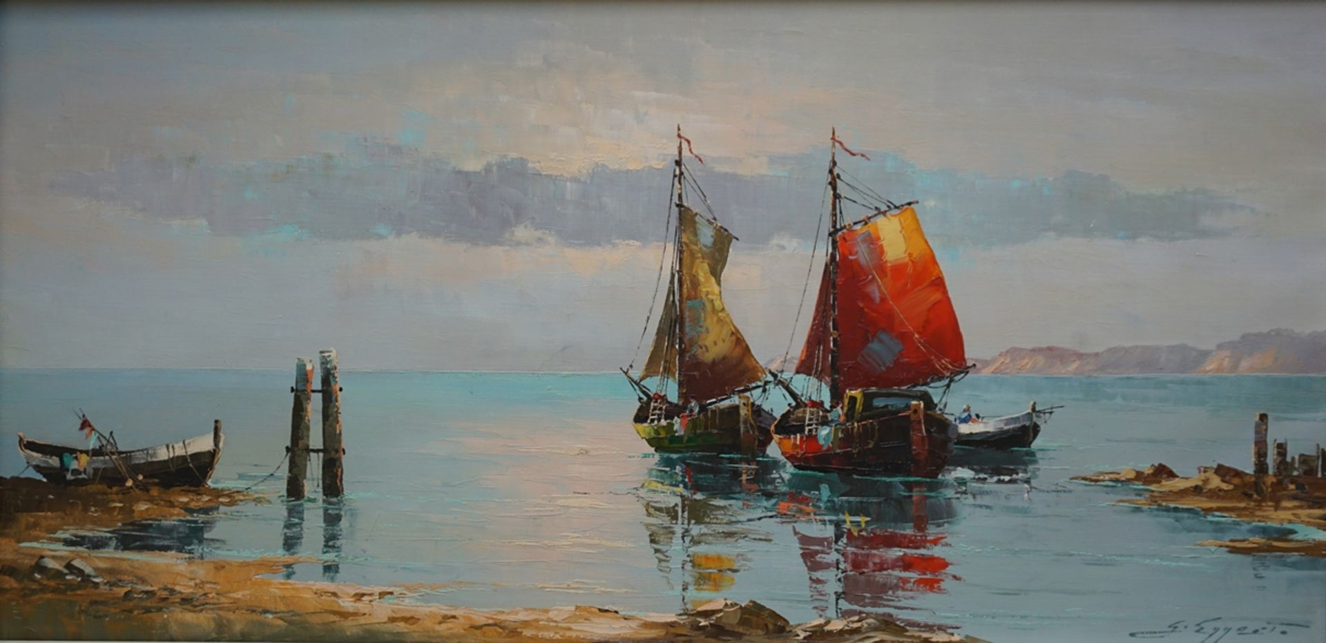 Gerold Eggert (*1924, Barth; Lübecker Maler), "Segelboote", 2. Hälfte 20. Jh., Öl/Lwd.