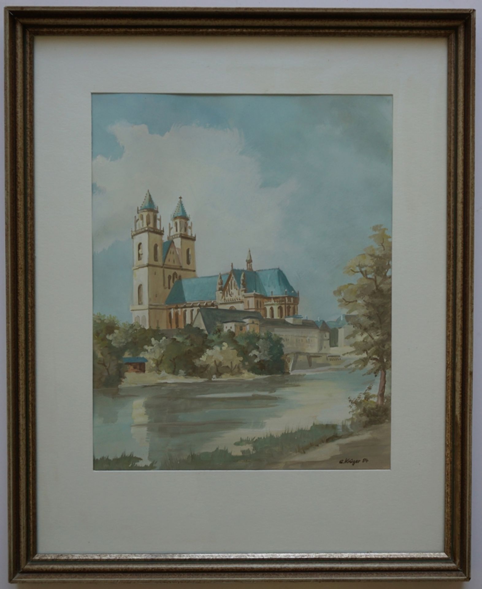 G. Krüger, "Blick zum Magdeburger Dom", 1954, Aquarell - Bild 2 aus 3