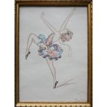 signiert "Flory Perlitz", "Tänzerin", aquarellierte Handzeichnung, 1920er Jahre