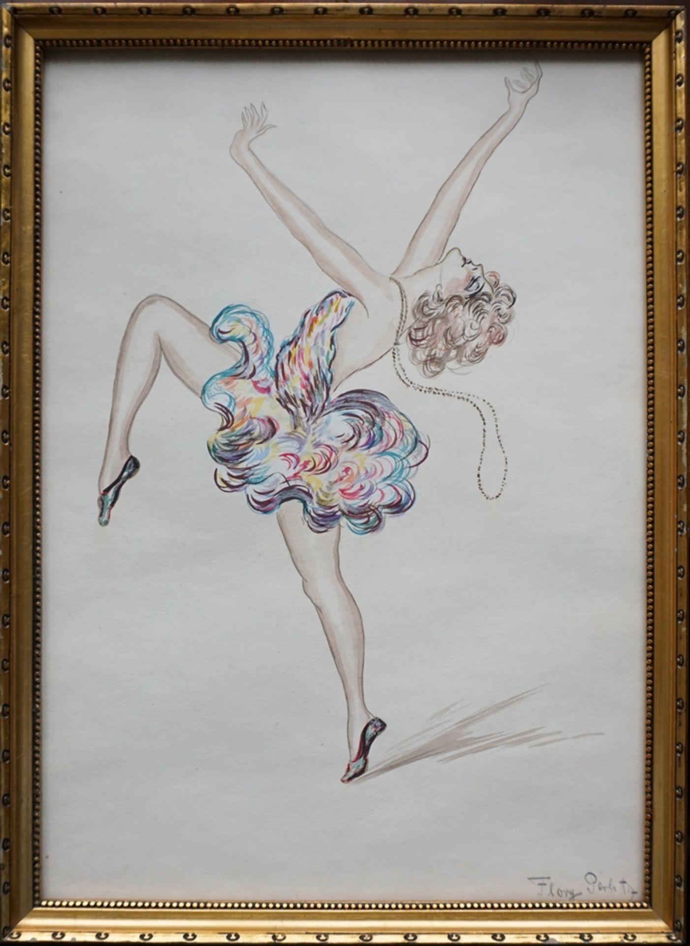 signiert "Flory Perlitz", "Tänzerin", aquarellierte Handzeichnung, 1920er Jahre