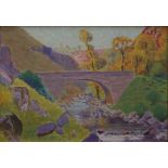 wohl franz. Impressionist, "Flusslauf mit Steinbrücke", Öl/Lwd.
