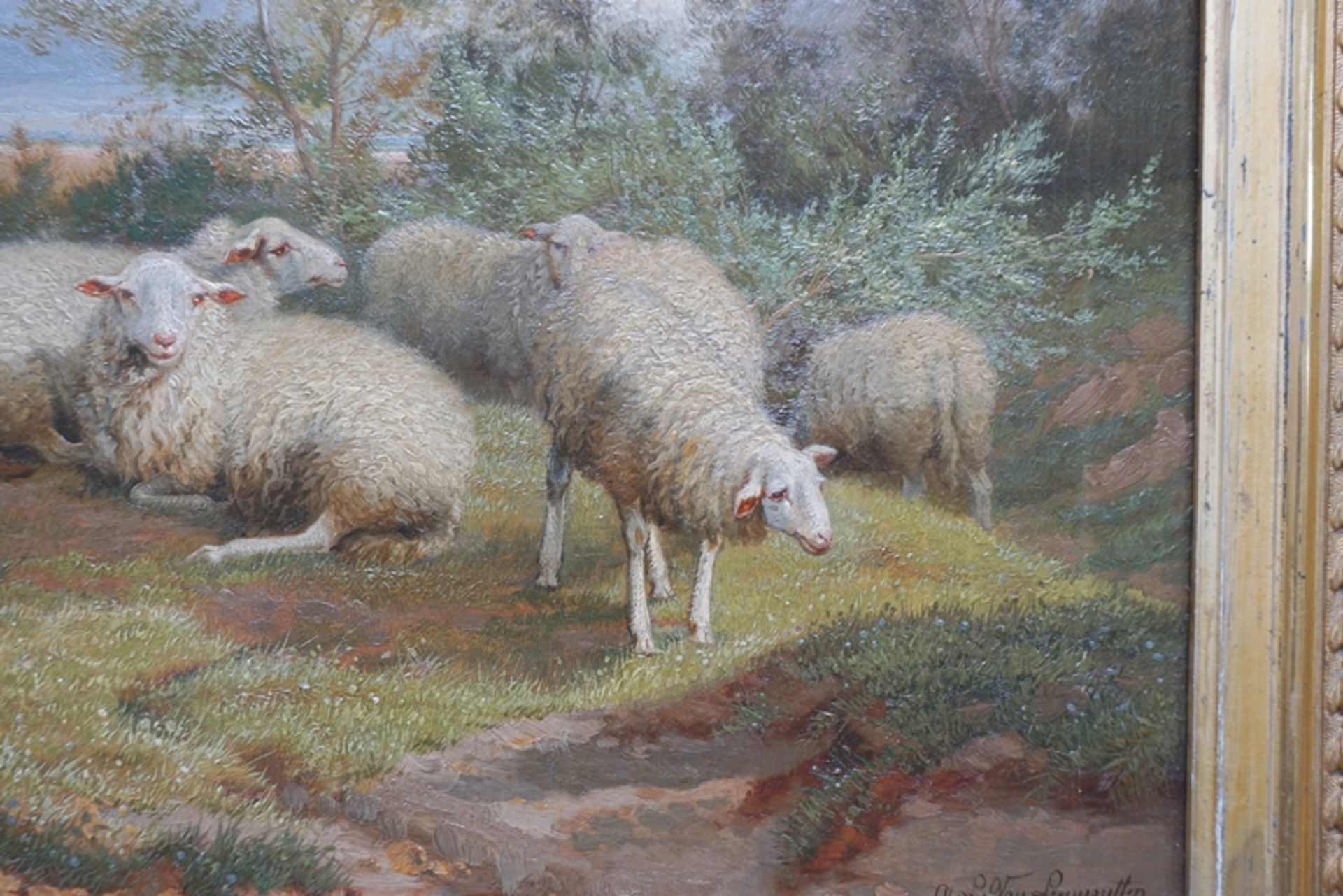 Jef Louis Van Leemputten (1867-1948, BE), "Schafsherde mit Hirten", Öl/Lwd. - Bild 4 aus 5