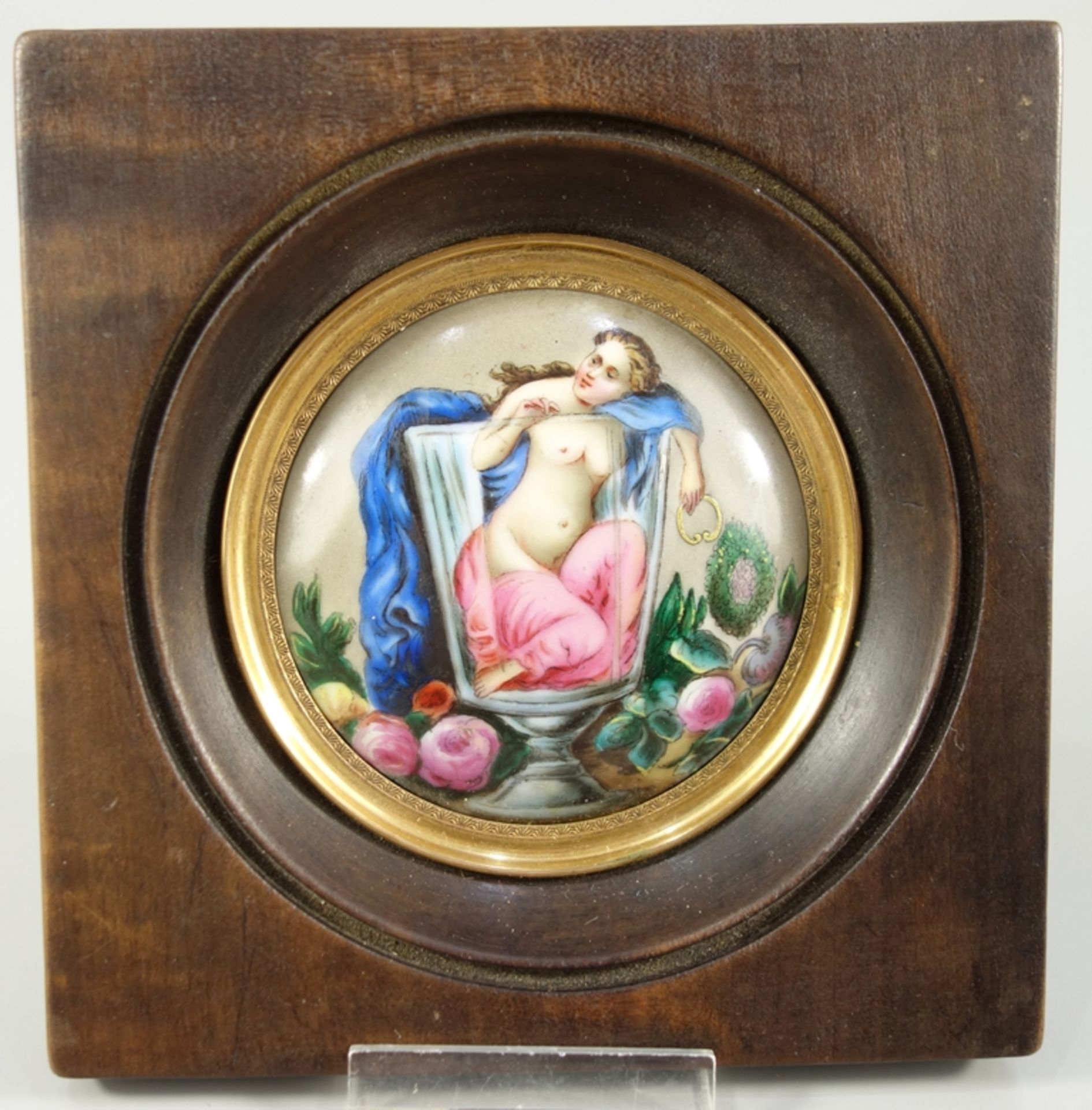 Miniaturmalerei "Frauenakt im Glas", 19.Jh., D.6,6cm