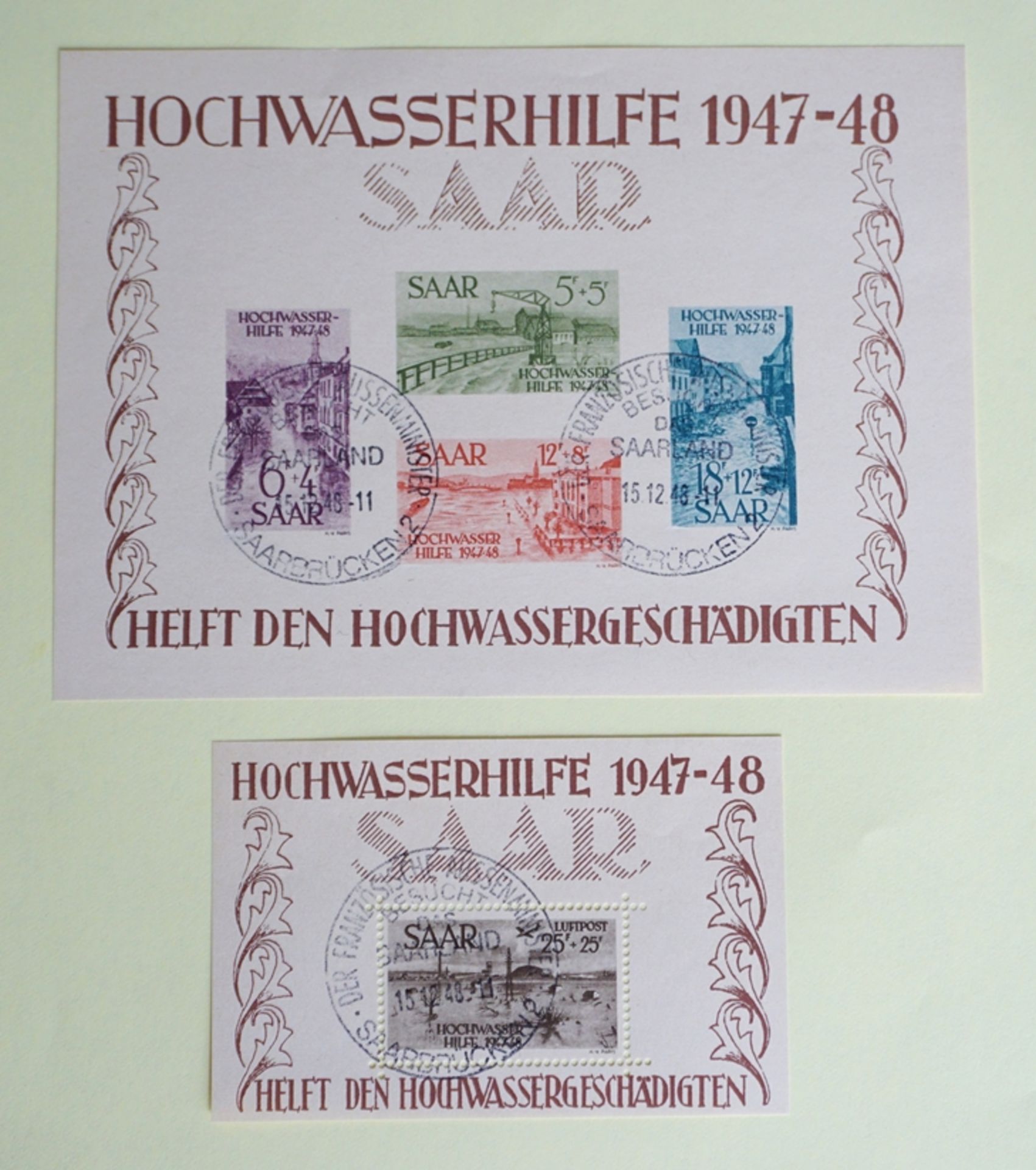 1 Block 1947-1948, Hochwasserhilfe Saar und 1 Block 1948, Flugpost, ungeprüft