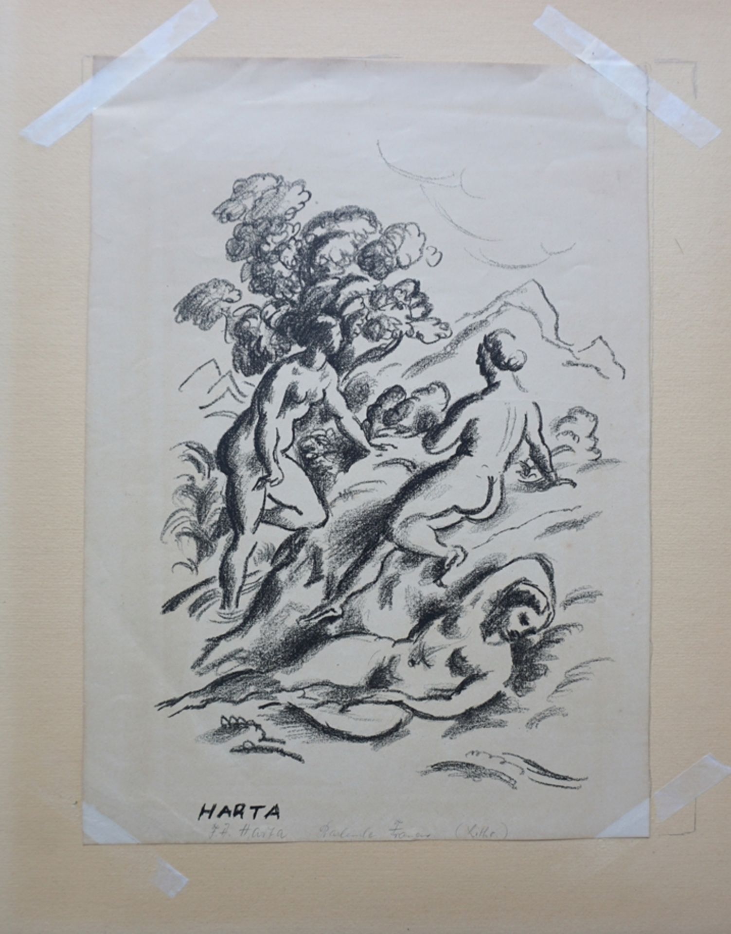 Felix Albrecht Harta (1884, Budapest - 1967, Salzburg), "Drei Badende", Lithografie - Image 2 of 2