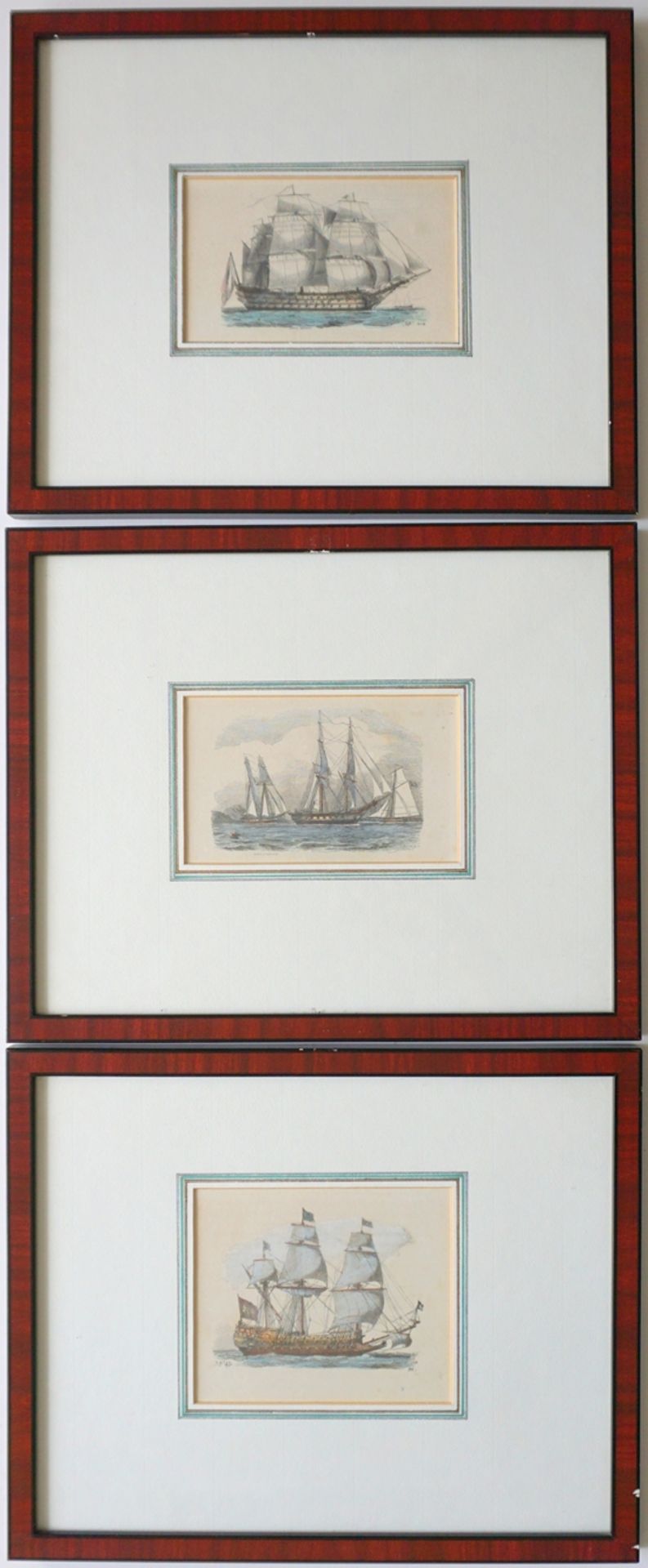 Monogrammist MF, "Segelboote", kolorierte Kupferstiche, 19. Jh.