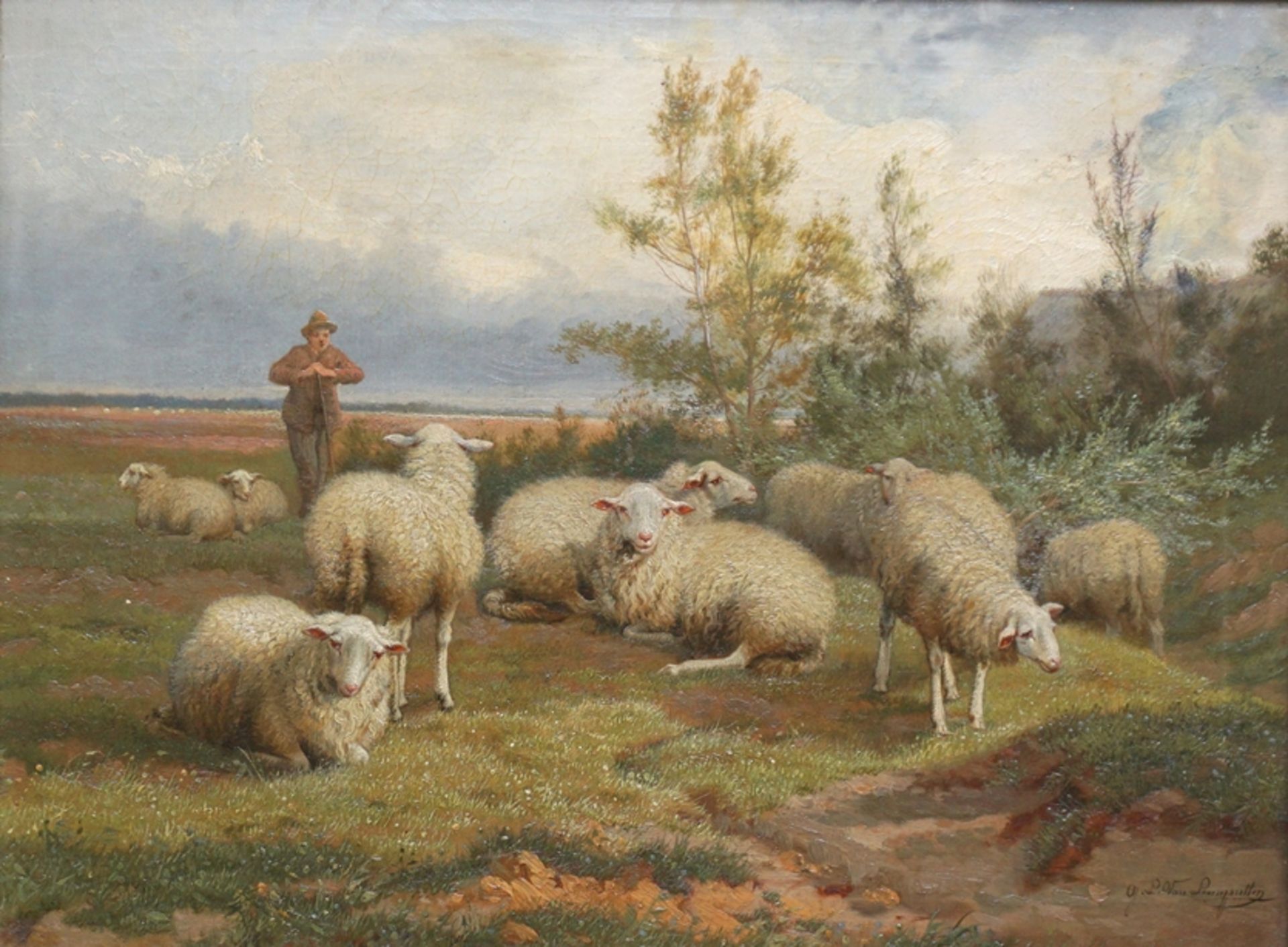 Jef Louis Van Leemputten (1867-1948, BE), "Schafsherde mit Hirten", Öl/Lwd. - Bild 2 aus 5