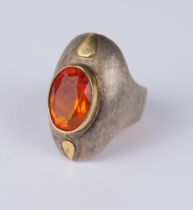silberner Ring mit citrinfarbenem Stein Silber mit Goldauflage, Gew.12,65g