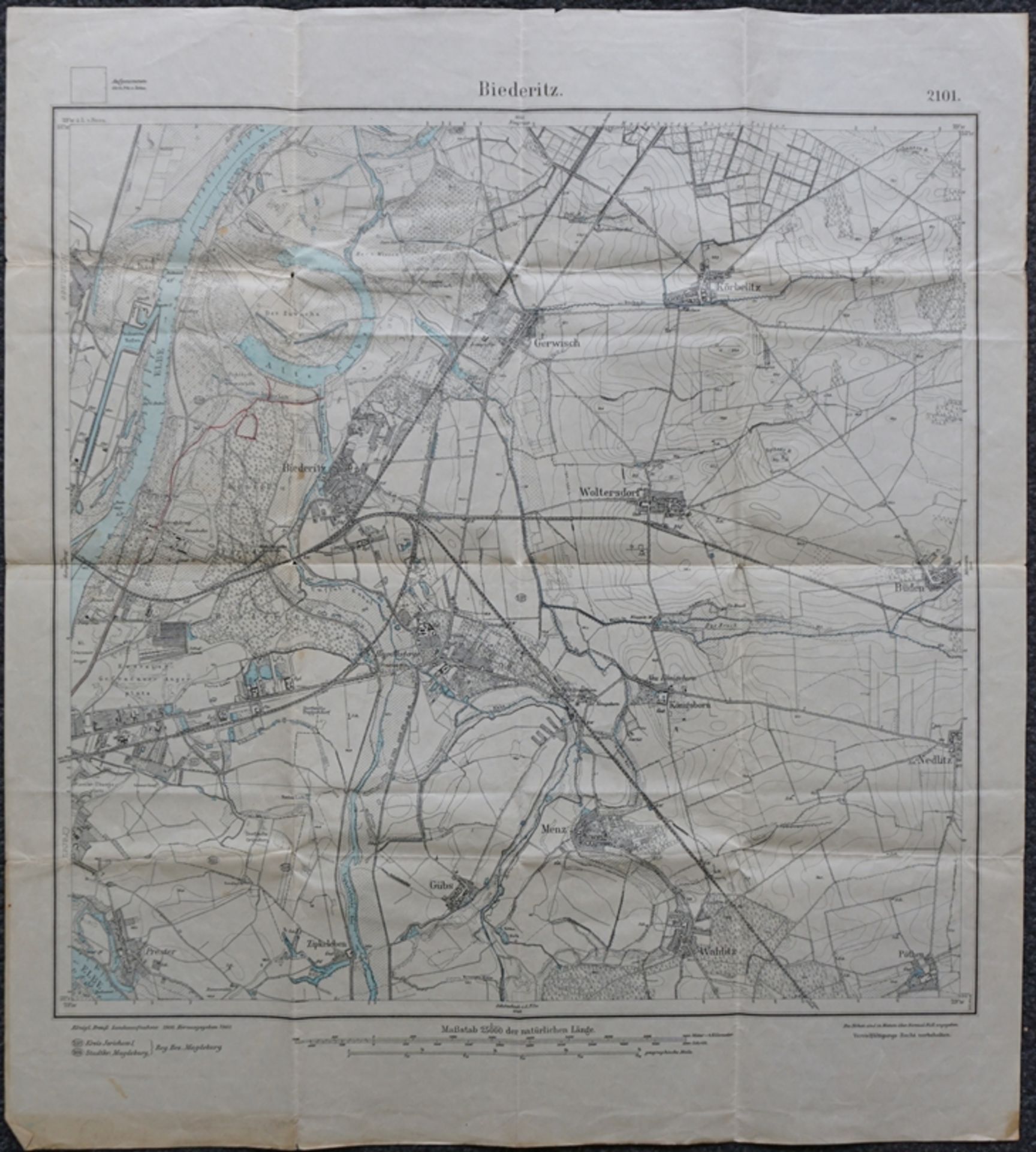 2 Messtischblätter, Magdeburg, Nr.2100 und Biederitz, Nr. 2101, um 1900/1930 - Image 2 of 2