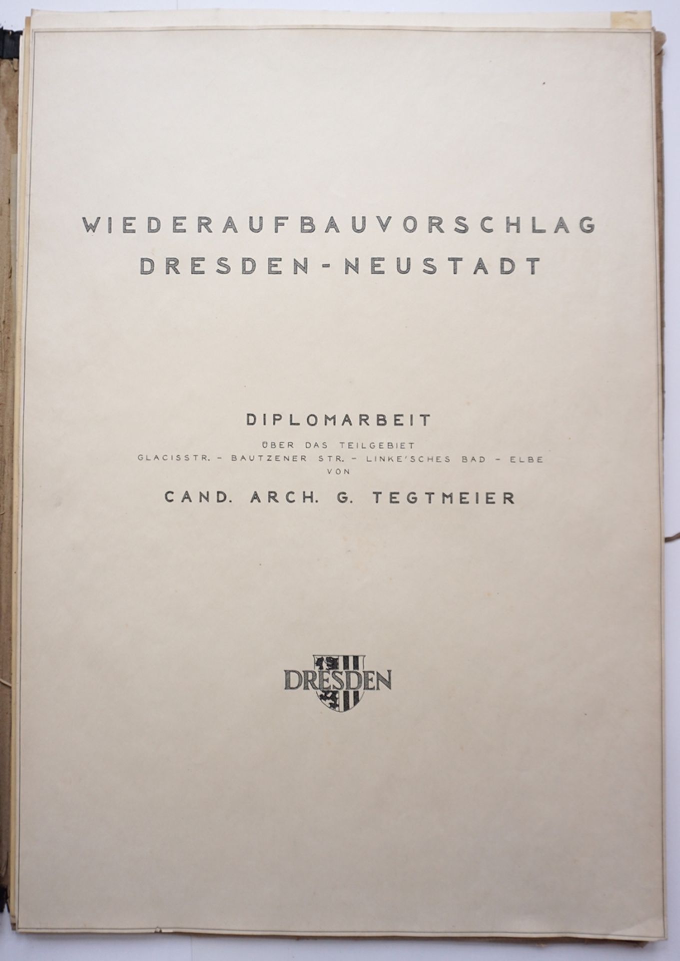 Mappe "Wiederaufbauvorschlag Dresden- Neustadt", Diplomarbeit, H*B 84*59cm, wohl um 1950 - Bild 3 aus 8