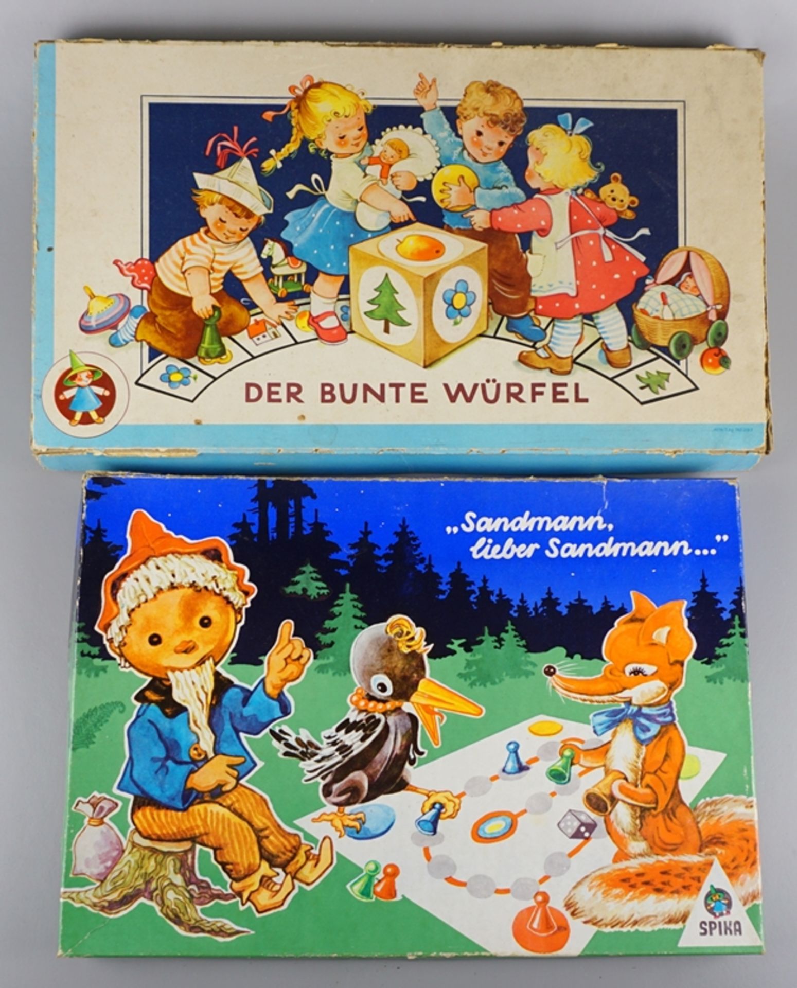 2 Spiele "Sandmann, lieber Sandmann" und "Der bunte Würfel"; SPIKA, VEB Plasticart Spielewerke, Kar