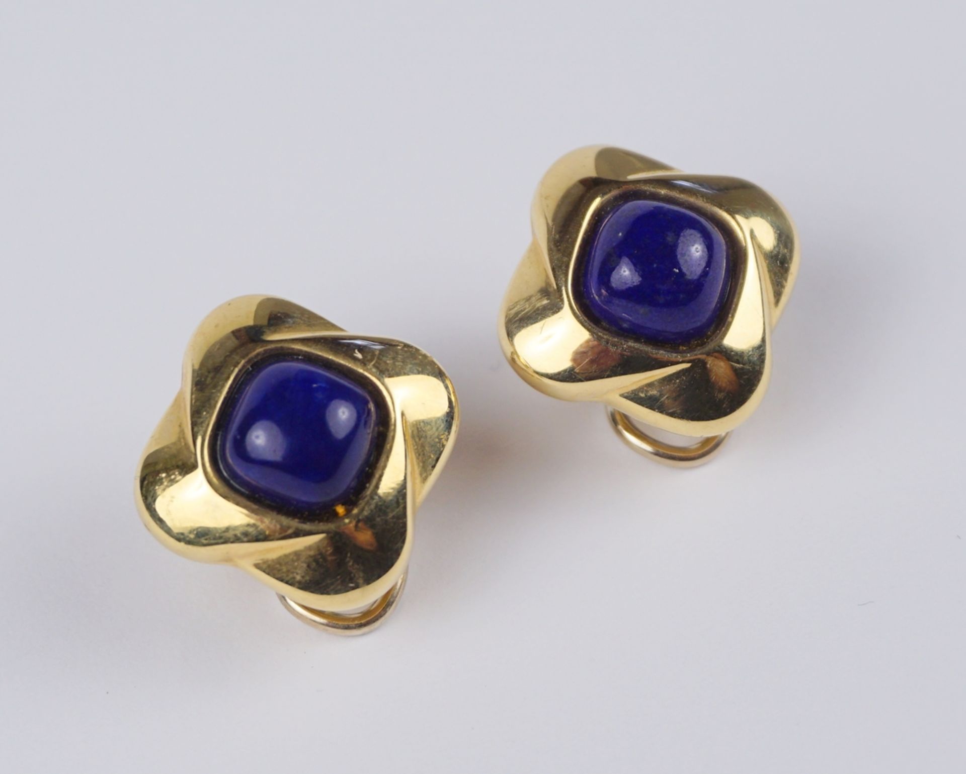 Paar Ohrchlips mit Lapislazuli, 585er Gold, Gew.7,30g