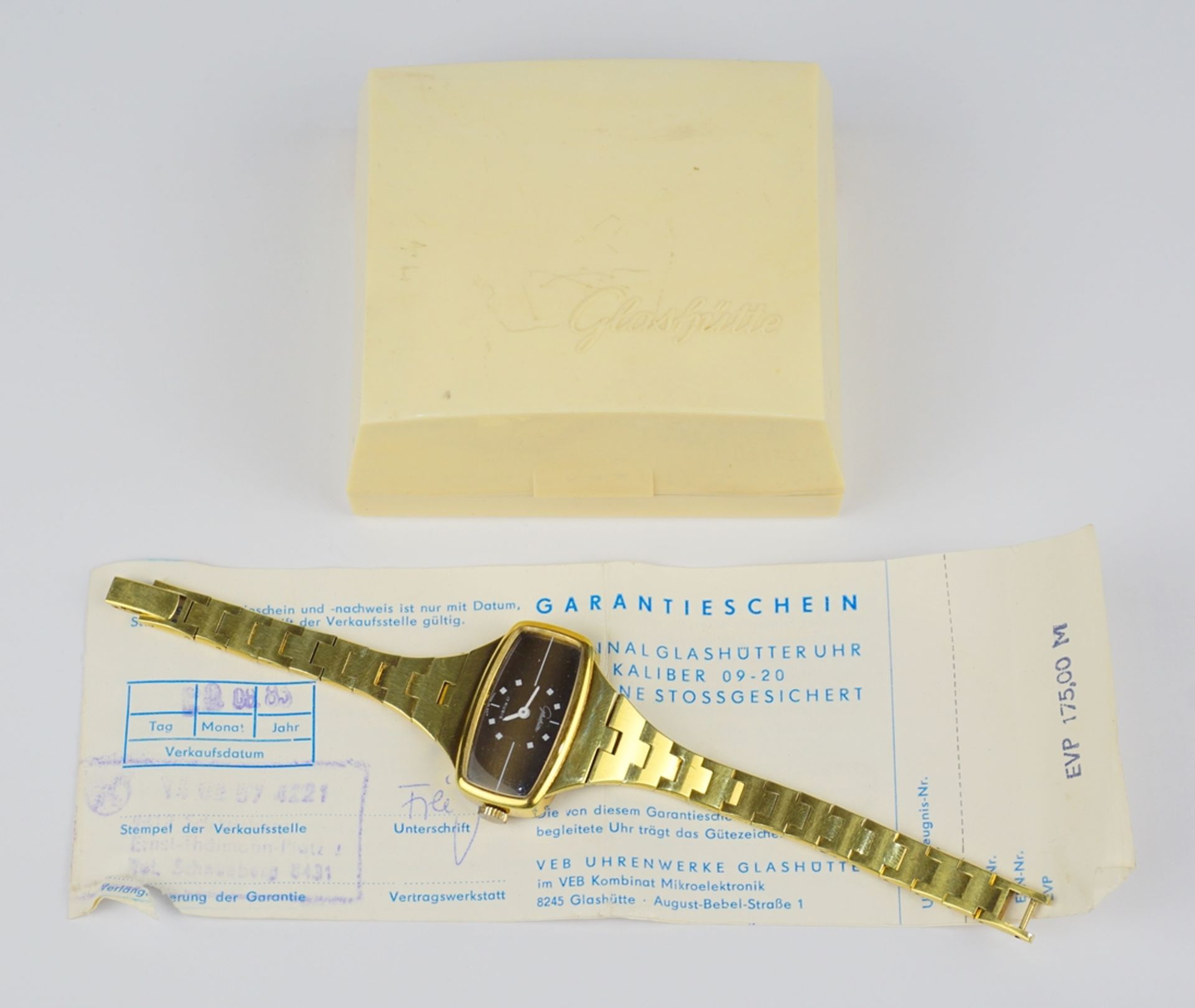 Damenarmbanduhr Glashütte, 1980er Jahre, im Etui mit Unterlagen - Bild 3 aus 4