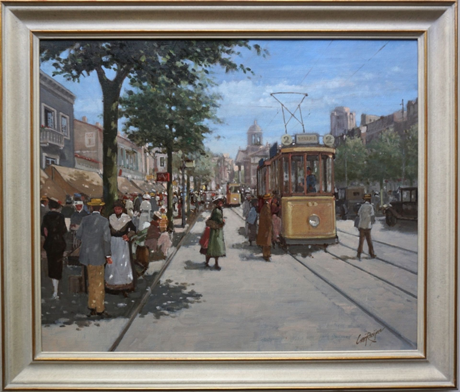 Carel van Rooijen (*1945), "Historische Straßenszene mit Tram", Öl/Lwd. - Bild 2 aus 4