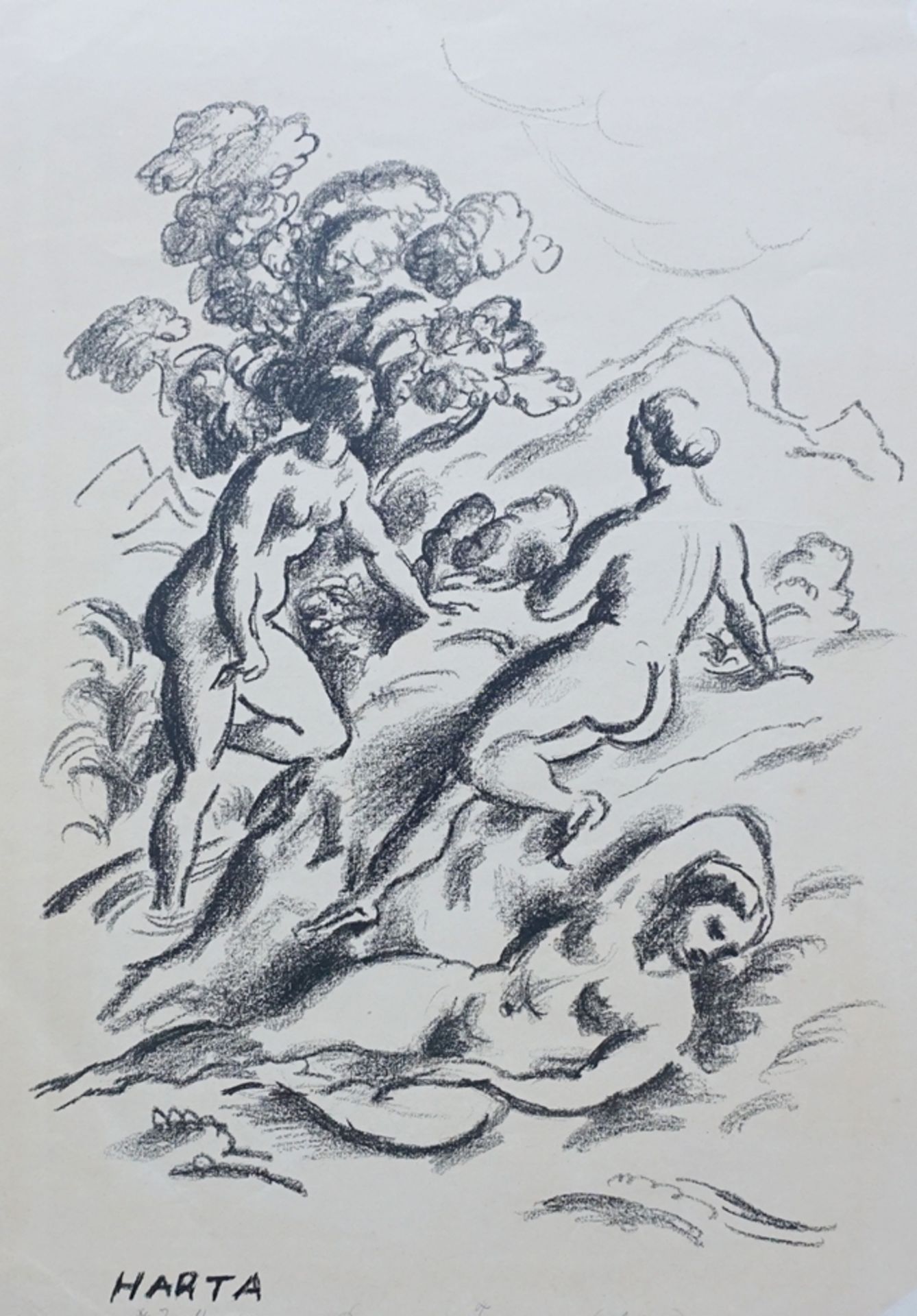 Felix Albrecht Harta (1884, Budapest - 1967, Salzburg), "Drei Badende", Lithografie