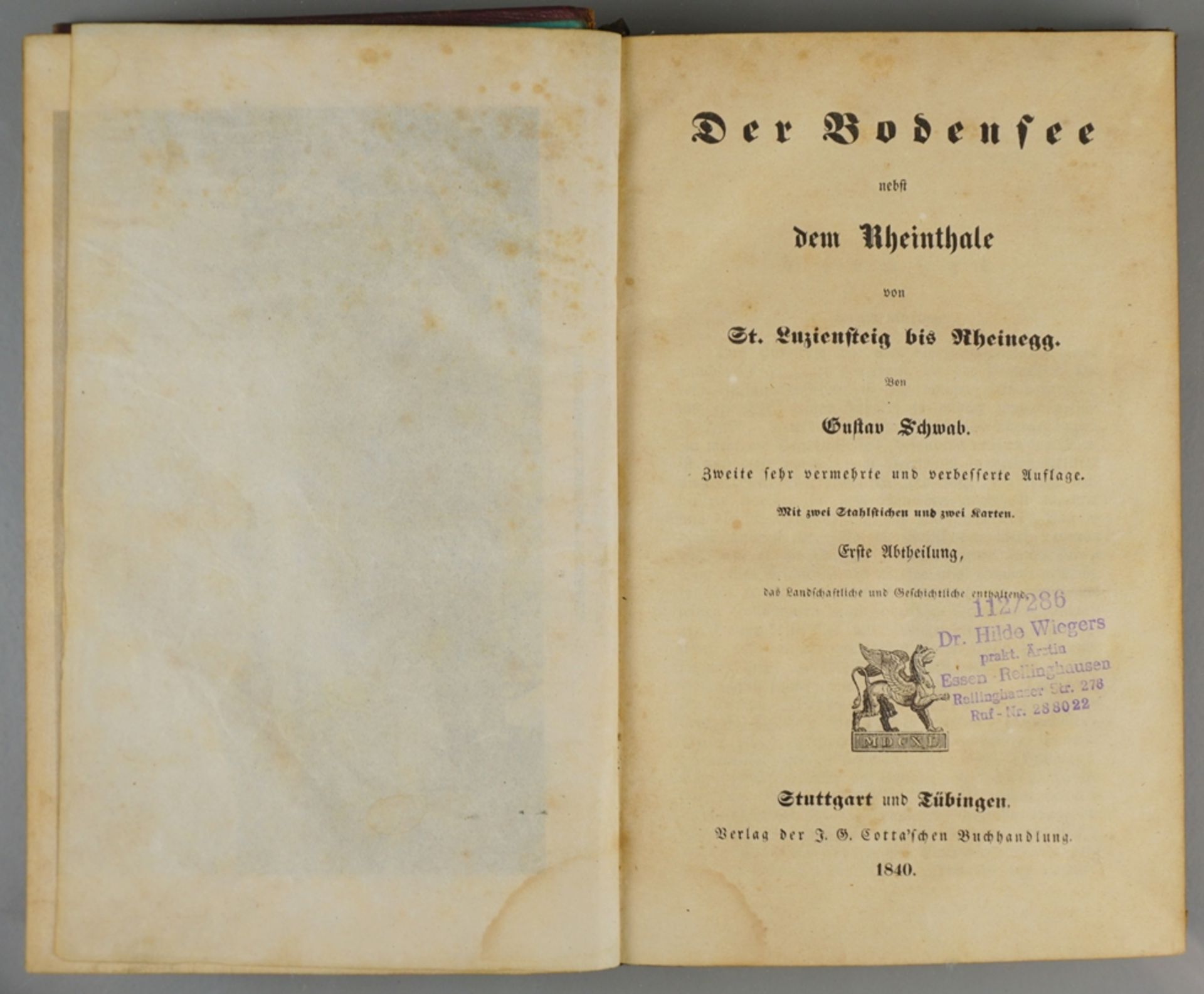 Der Bodensee, Gustav Schwab, Stuttgart und Tübingen, 1840