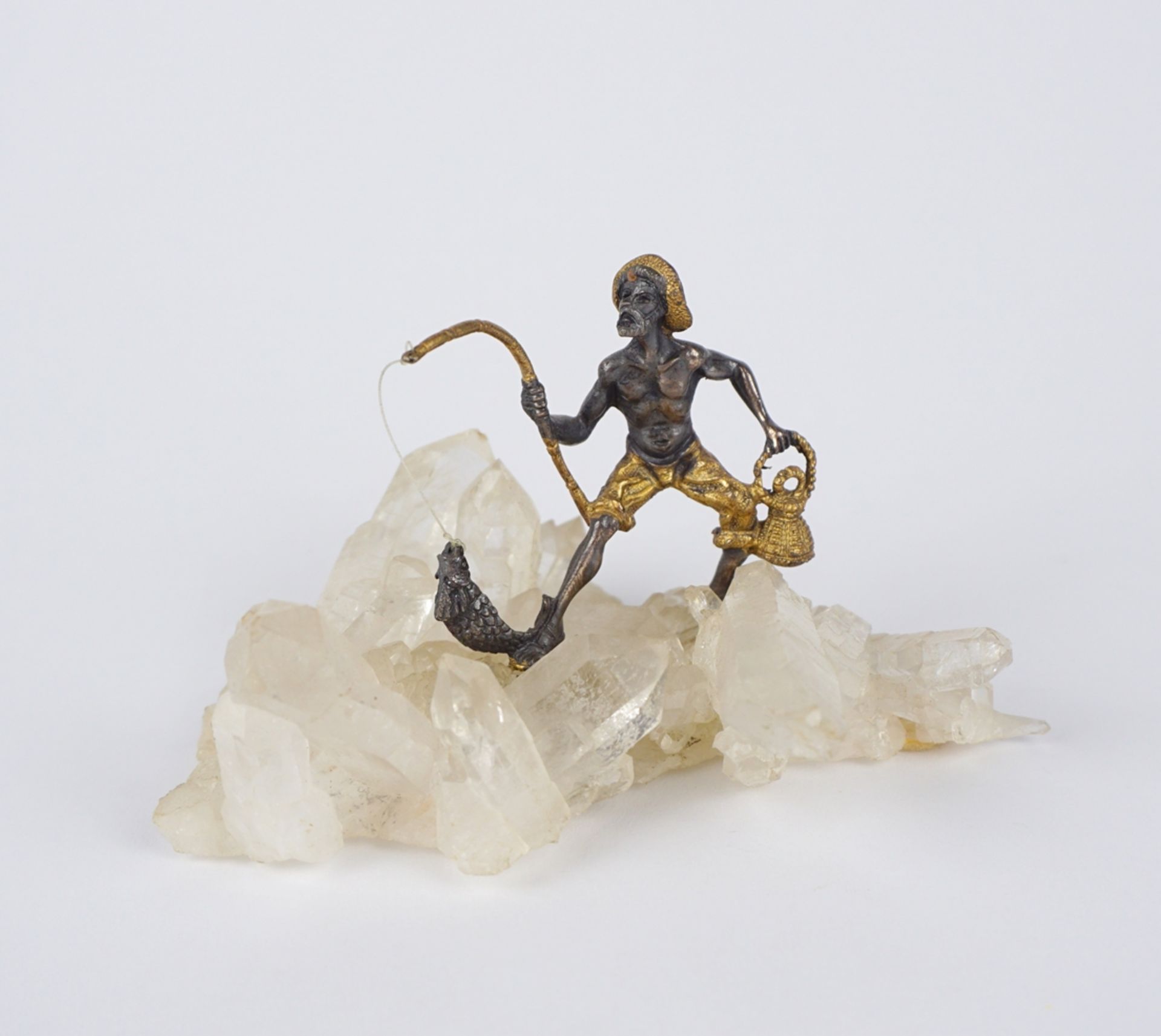 Miniatur "Fischer auf Bergkristall", Italien, 925er Silber